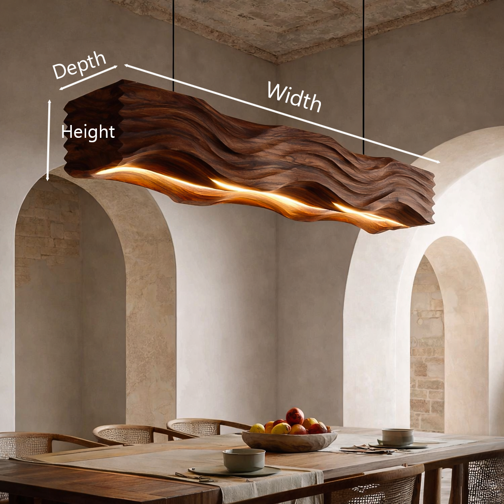 Sculpted Hanging Lamp Featuring Flowing Wave Carving For Dining