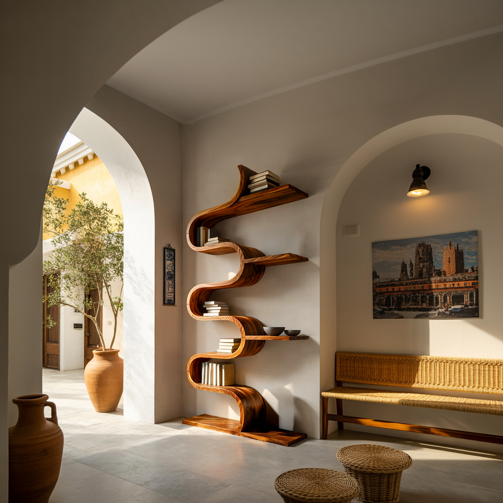 Modern Sculptural Wooden Wave Bookshelf For Living Space