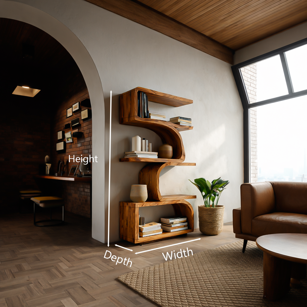 Organic Curved Wooden Bookshelf For Home Decor