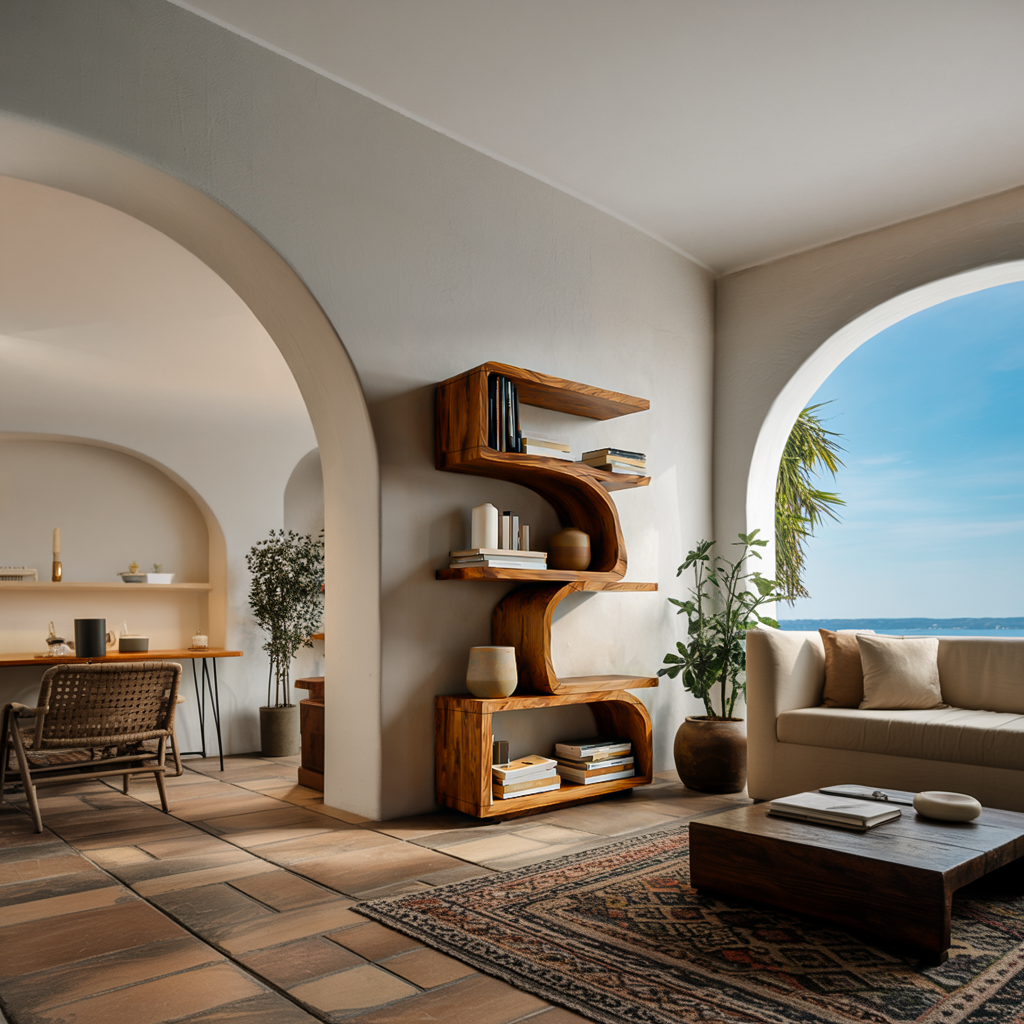 Organic Curved Wooden Bookshelf For Home Decor