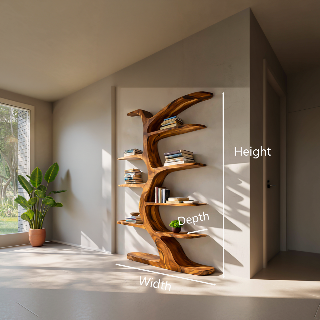 Modern Bookshelf Tree Inspired Curved Design For Living Room