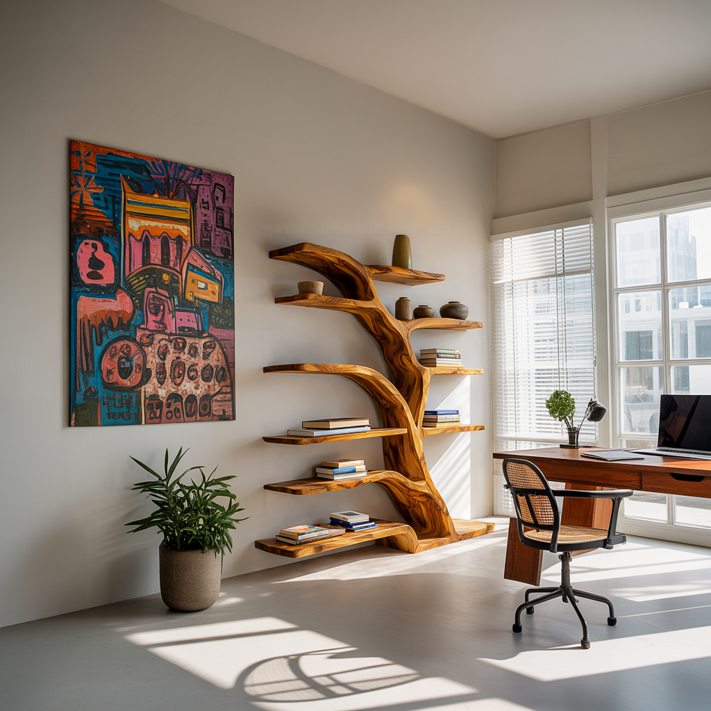 Modern Bookshelf Flowing Curved Design For Living Decor