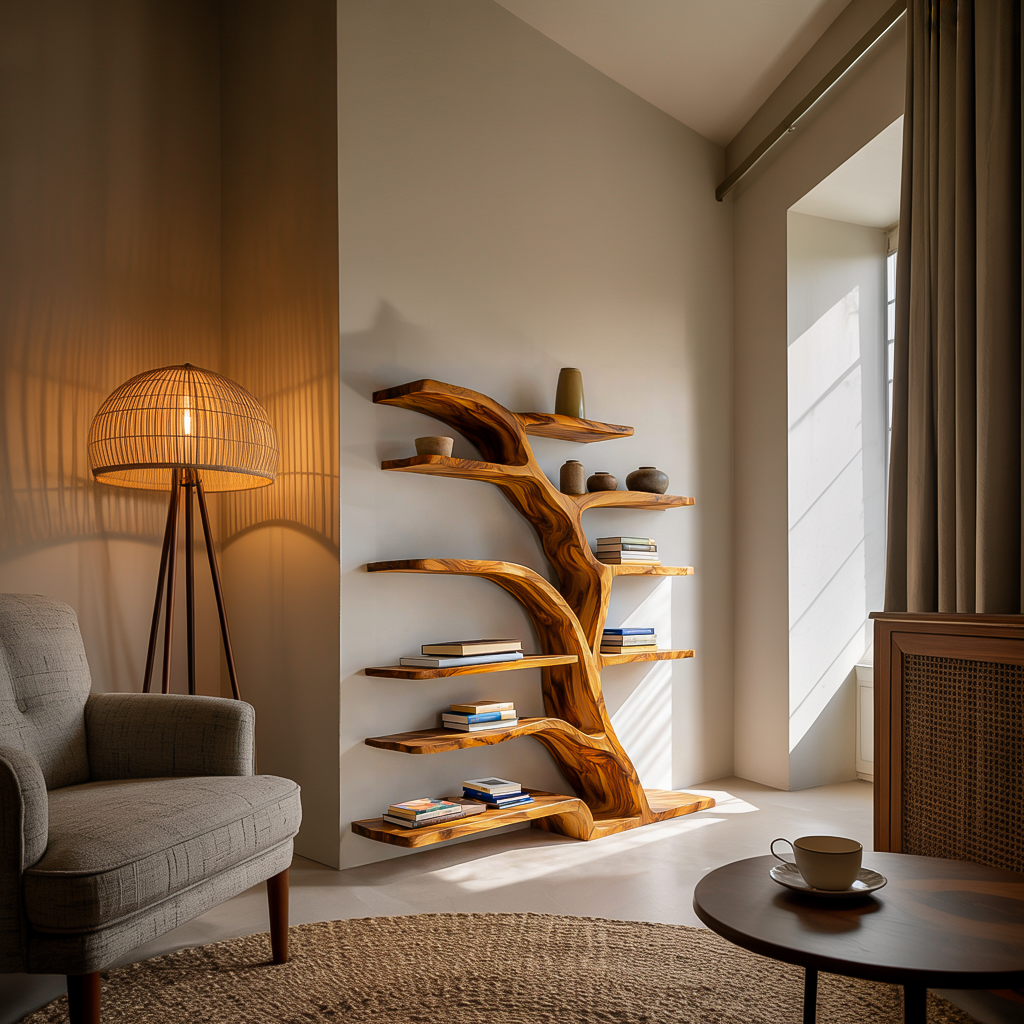 Modern Bookshelf Flowing Curved Design For Living Decor