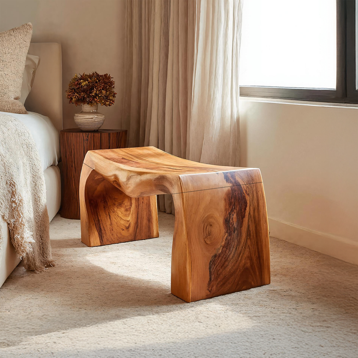 Live Edge Wooden Bench For Entryway Seating And Display