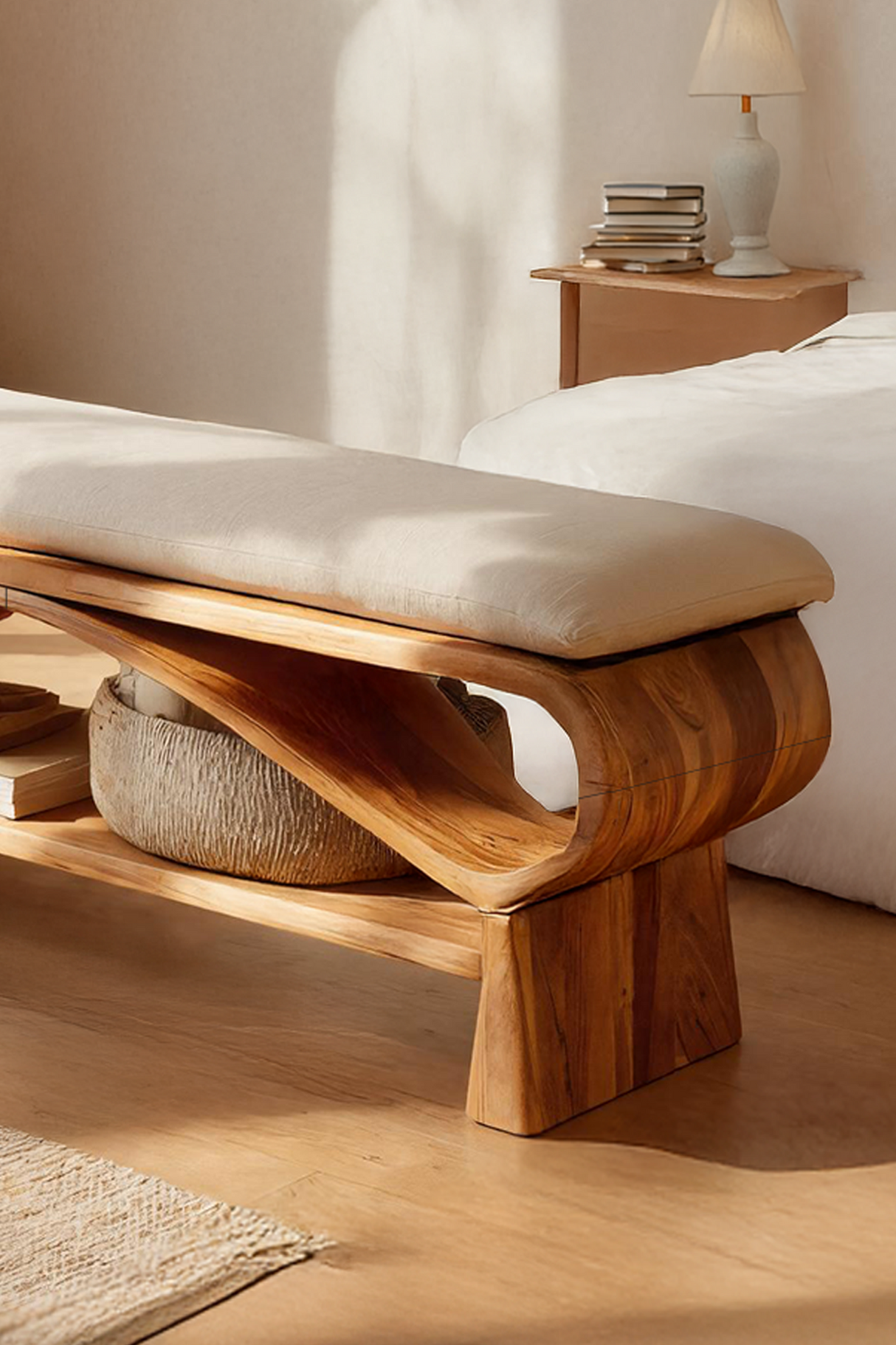 Minimalist Solid Wood Bench For Bedroom Interior Design