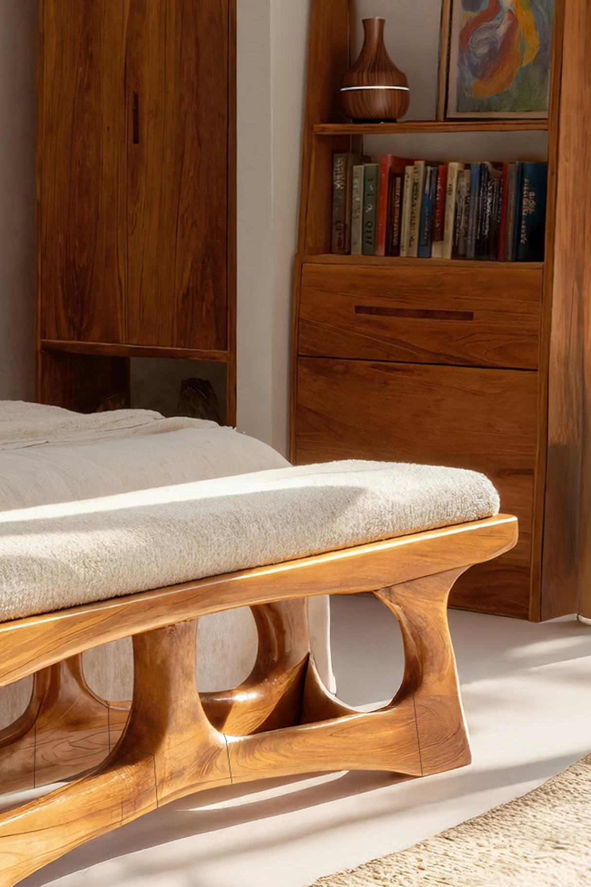 Handcrafted Curved Wood Bench For Furniture Styling