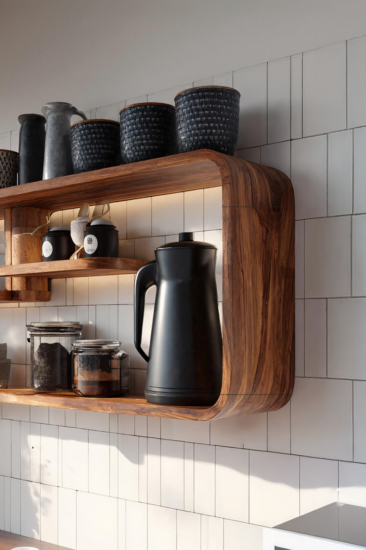 Modern Curved Wooden Kitchen Shelf For Furniture Decor