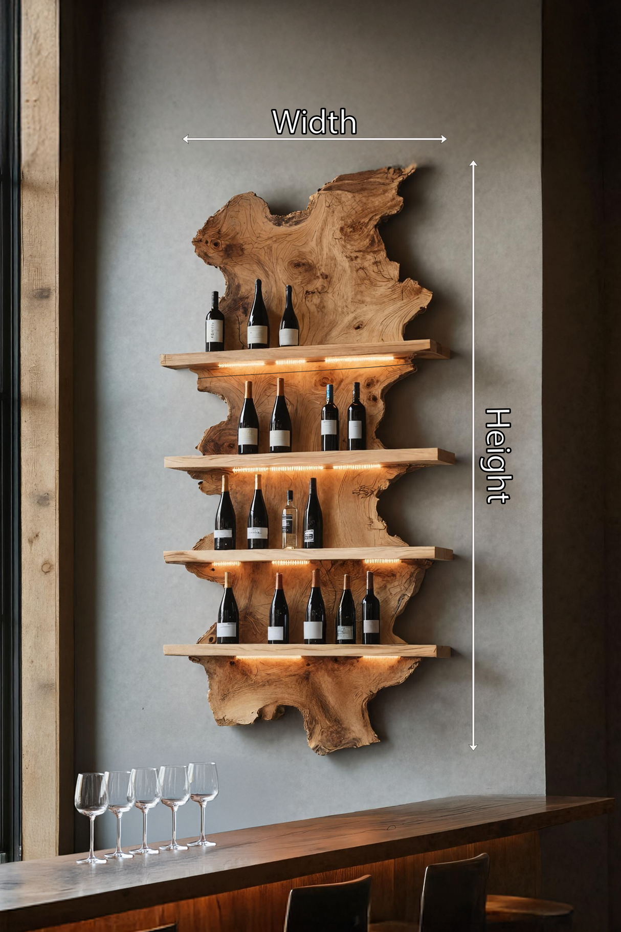 Mid Century Live Edge Wine Holder For Bar Decor And Home Art