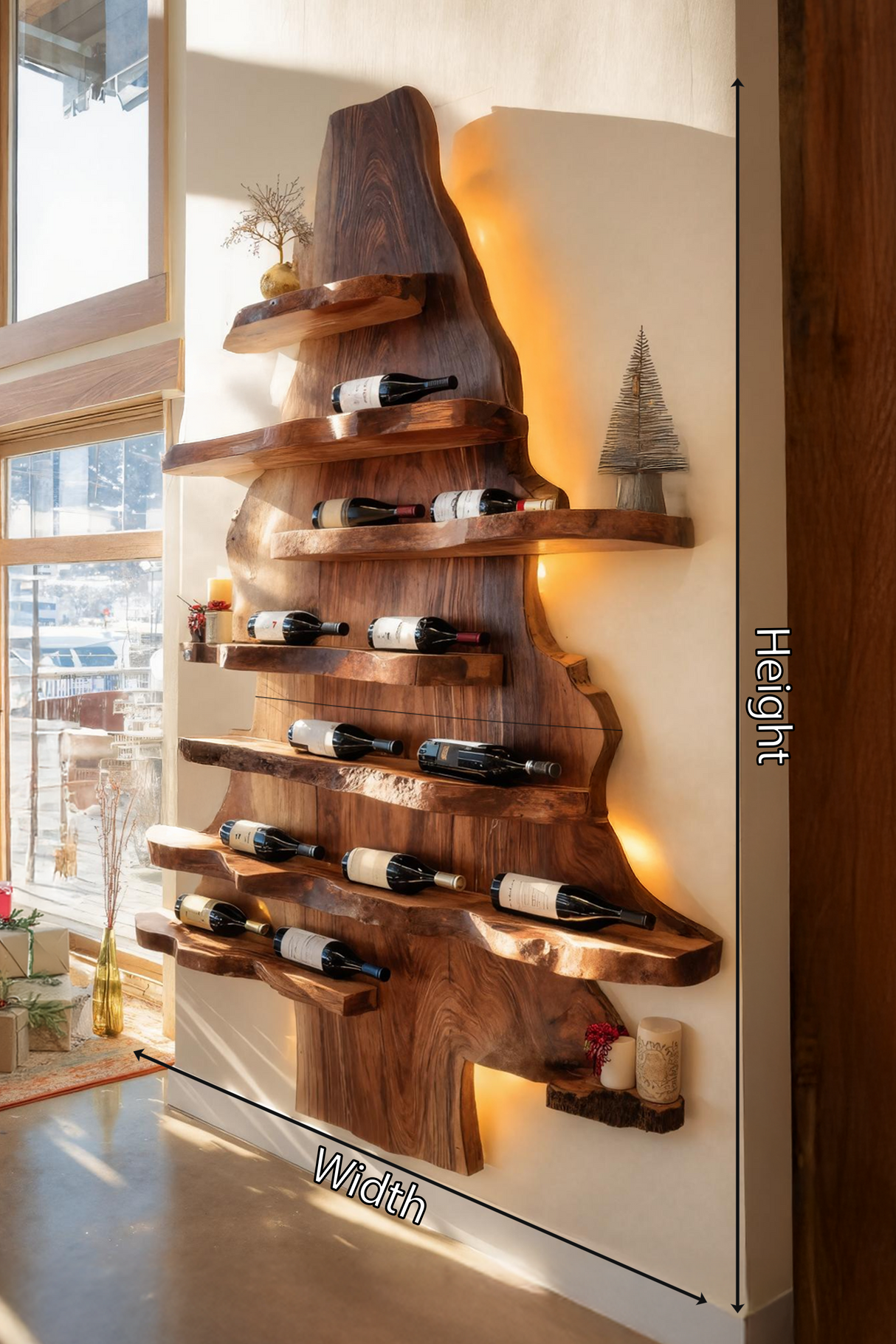 Farmhouse Live Edge Wine Holder For Living Room Wine Display