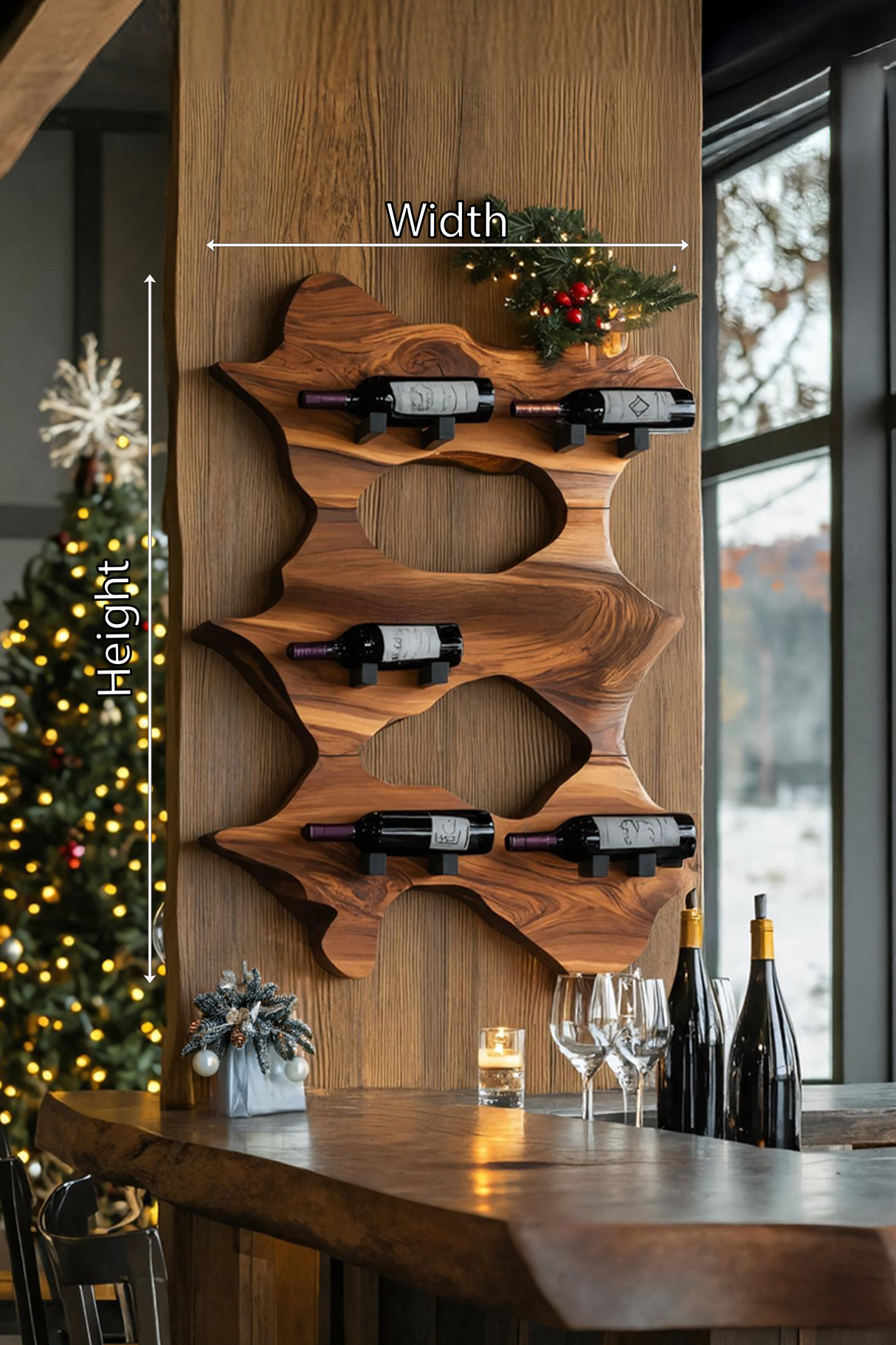 Rustic Solid Wood Live Edge Wine Rack For Entryway