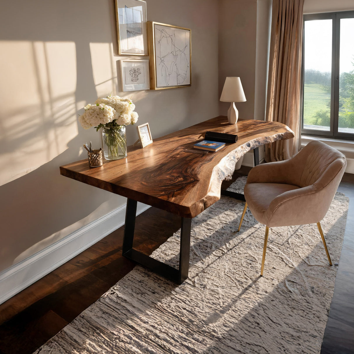 Mid Century Live Edge Wood Desk For Home Decor