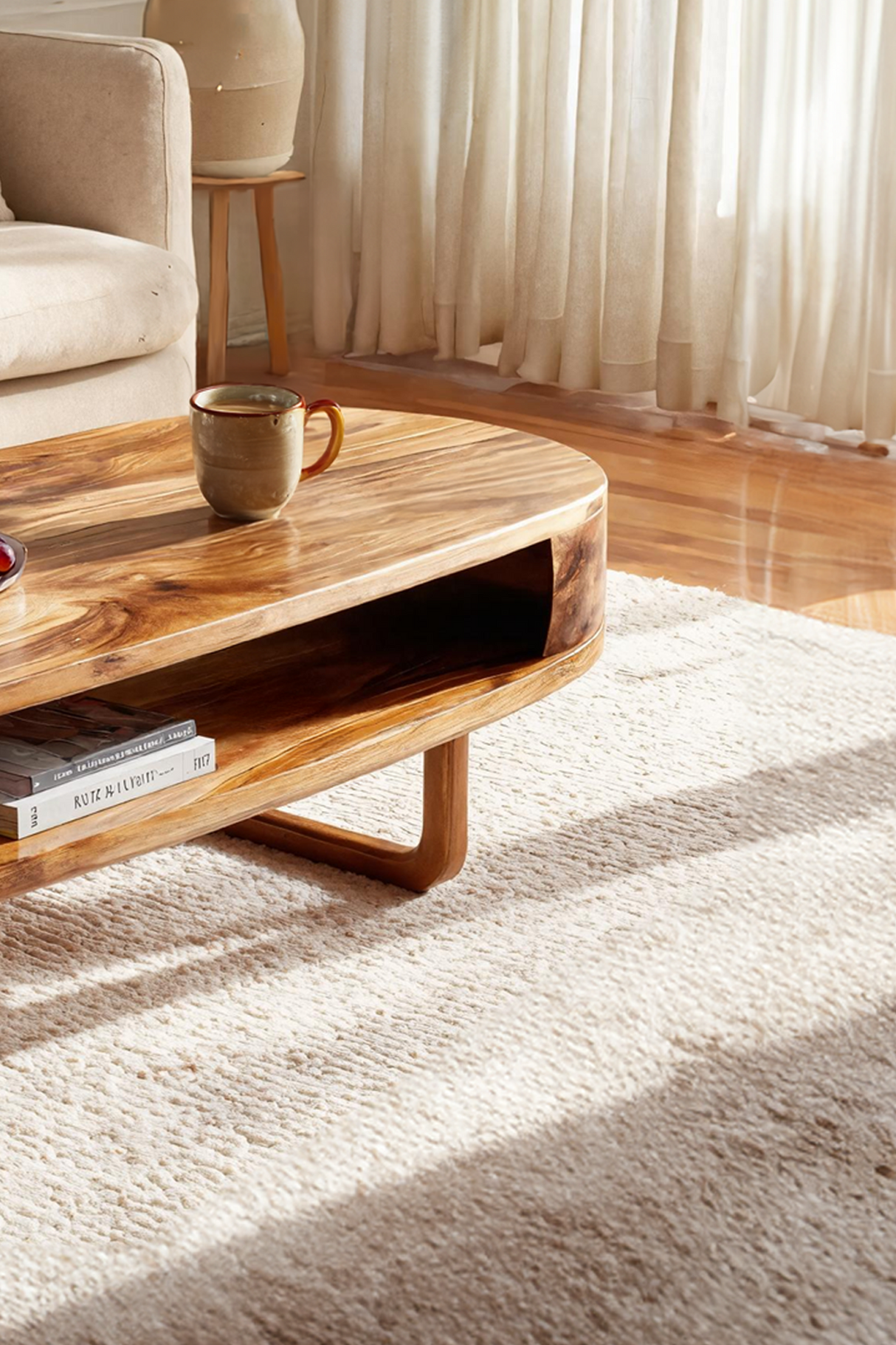 Mid Century Wooden Live Edge Coffee Table For Living Room Furniture Decor
