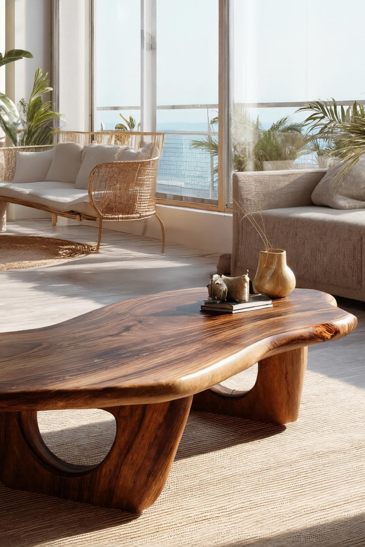 Mid Century Live Edge Coffee Table Solid Wood Furniture Decor