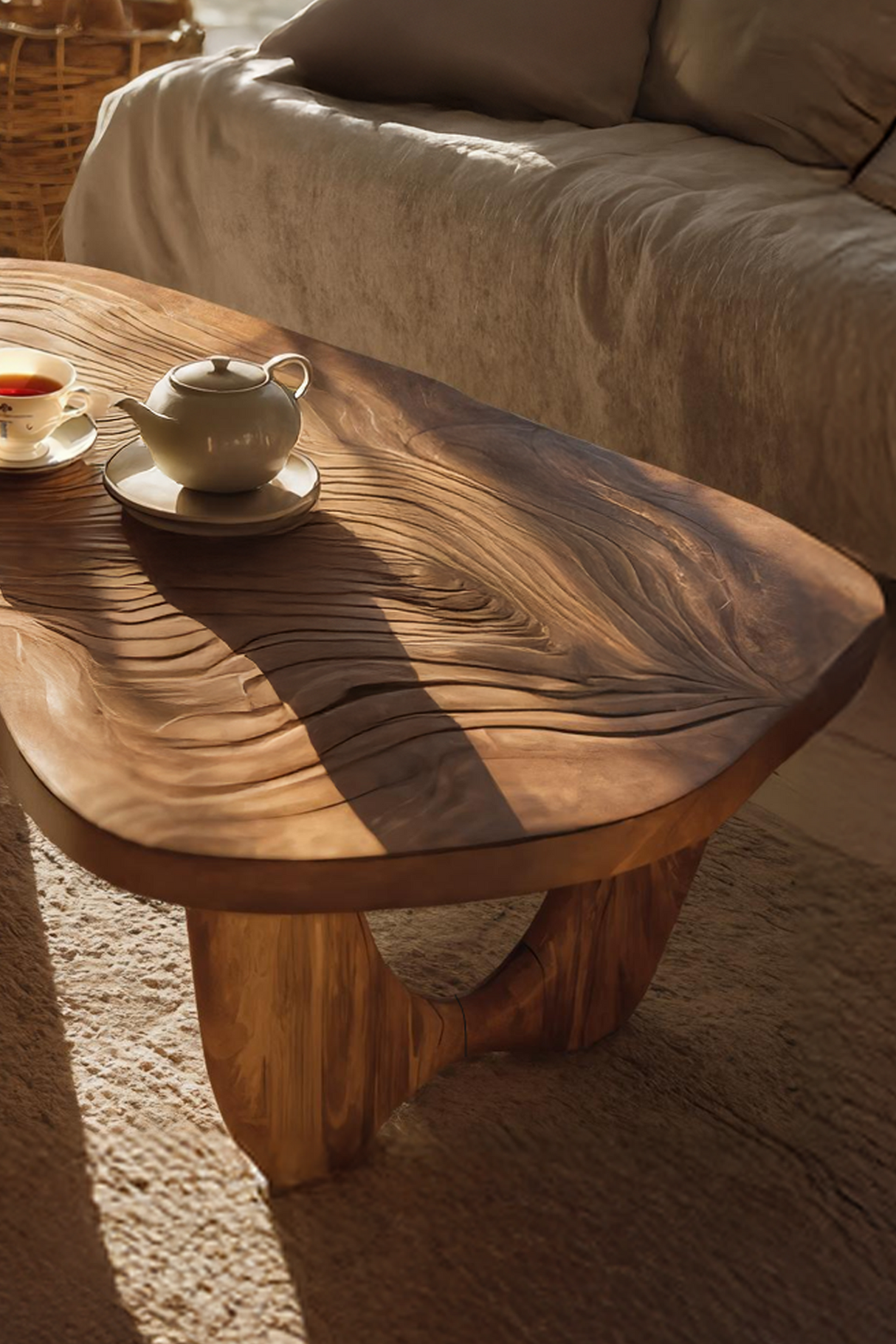 Mid Century Wooden Live Edge Table For Furniture Decor