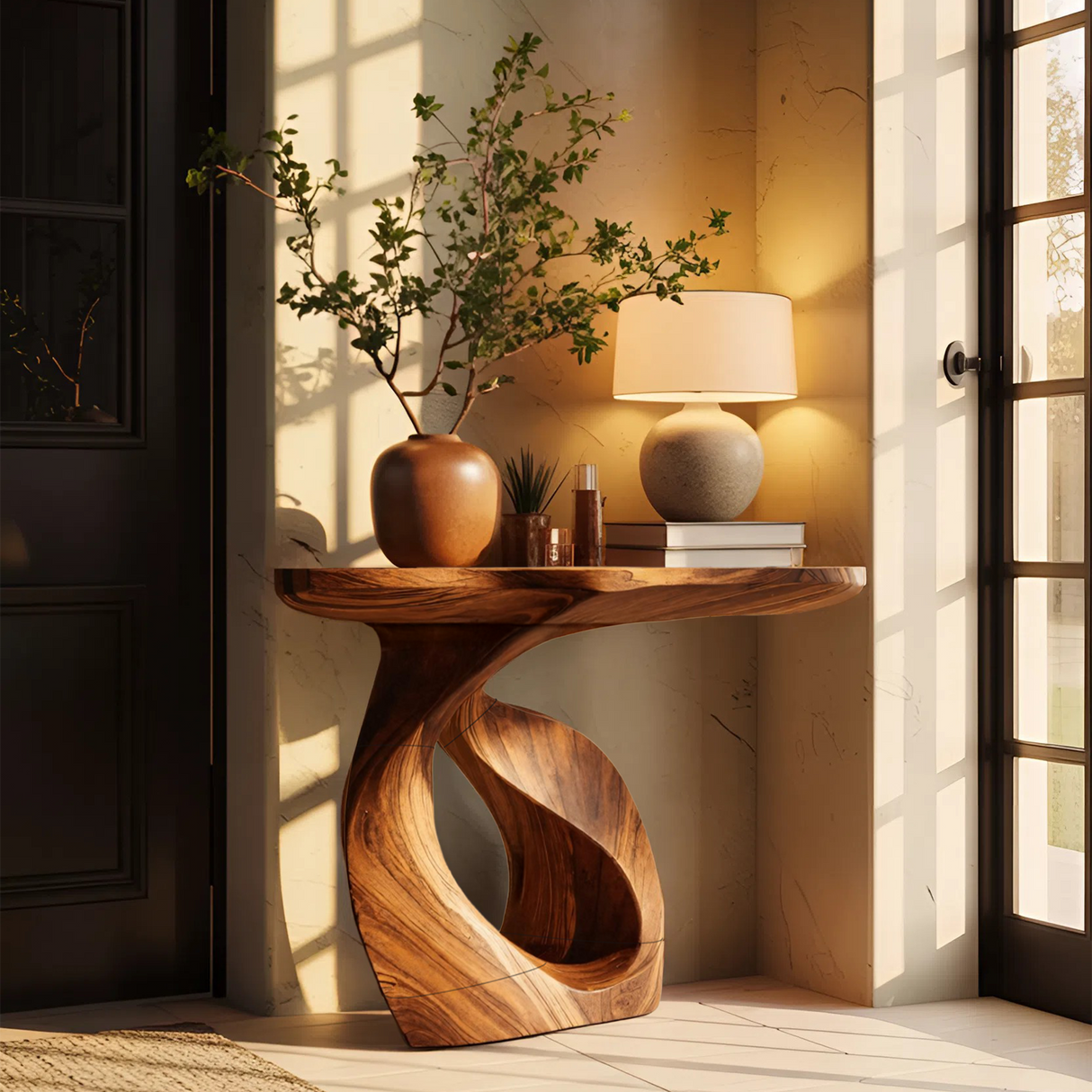 Handcrafted Solid Wood Console Table Organic Design For Entryway Decor