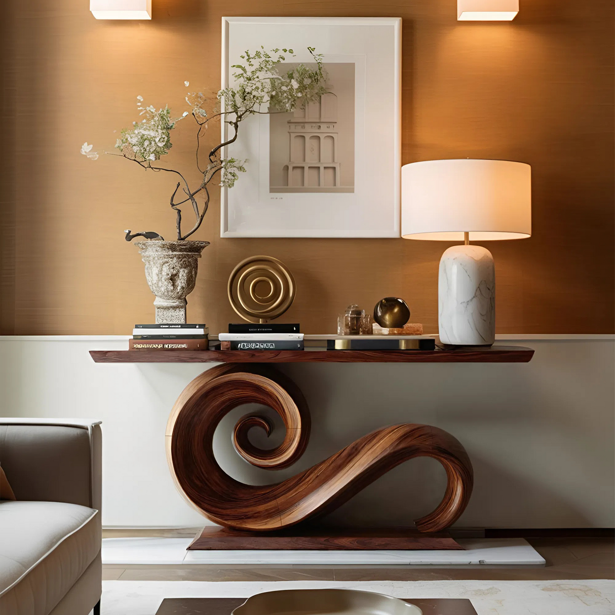 Modern Solid Wood Console Table Organic Live Edge For Entryway Design