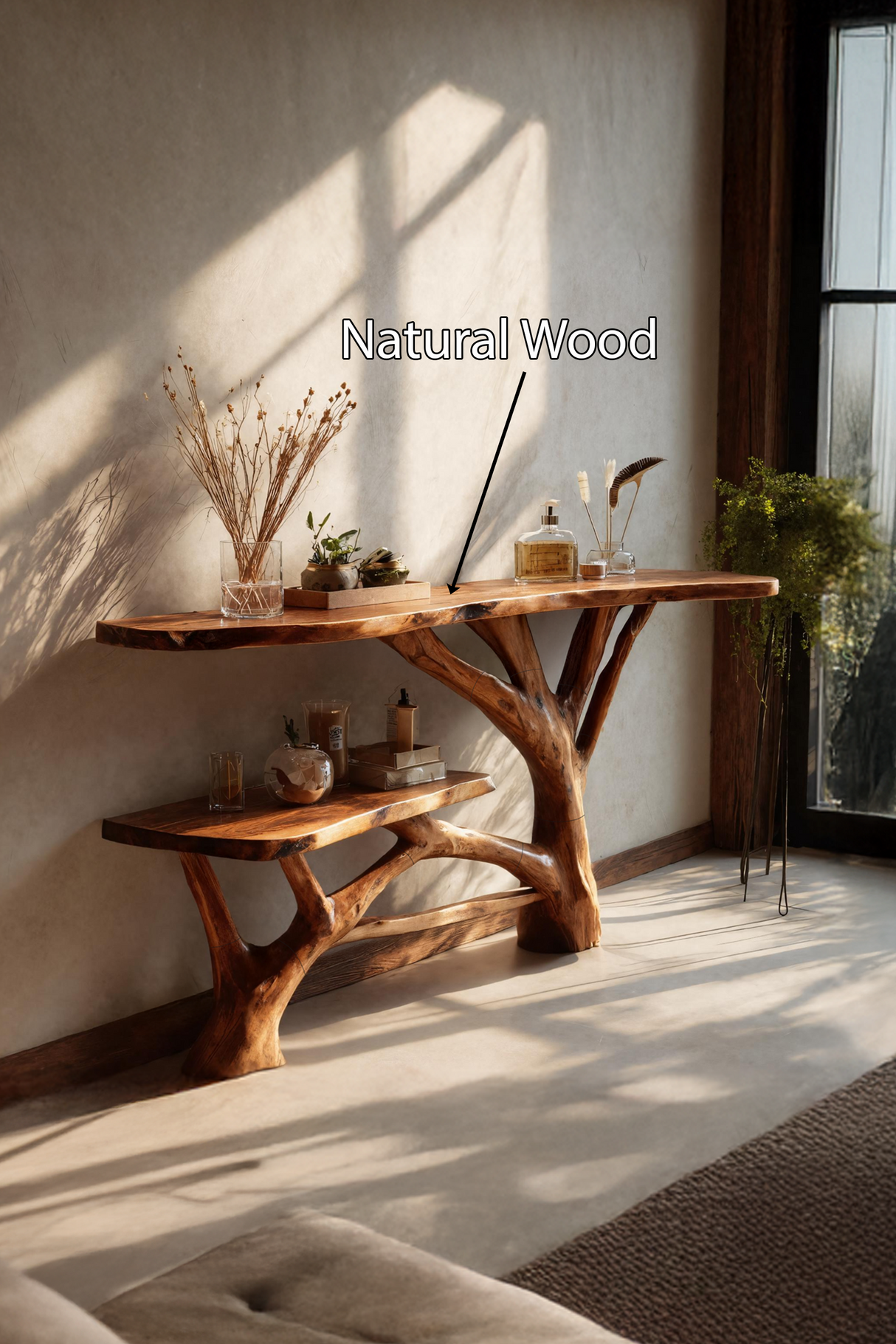 Handcrafted Wooden Live Edge Console Table For Contemporary Furniture Decor