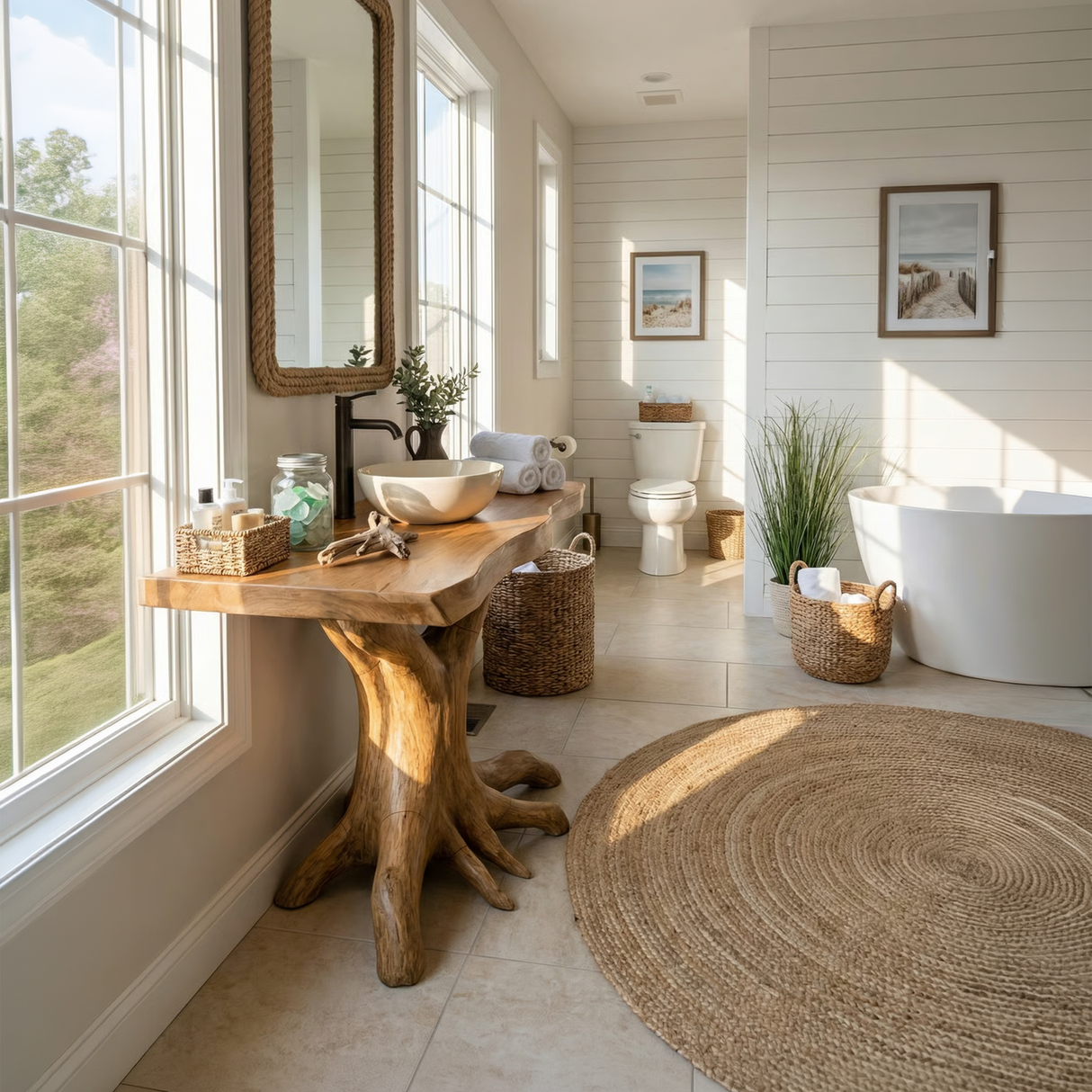 Modern Solid Wood Bathroom Vanity Live Edge Design For Luxury Bathroom