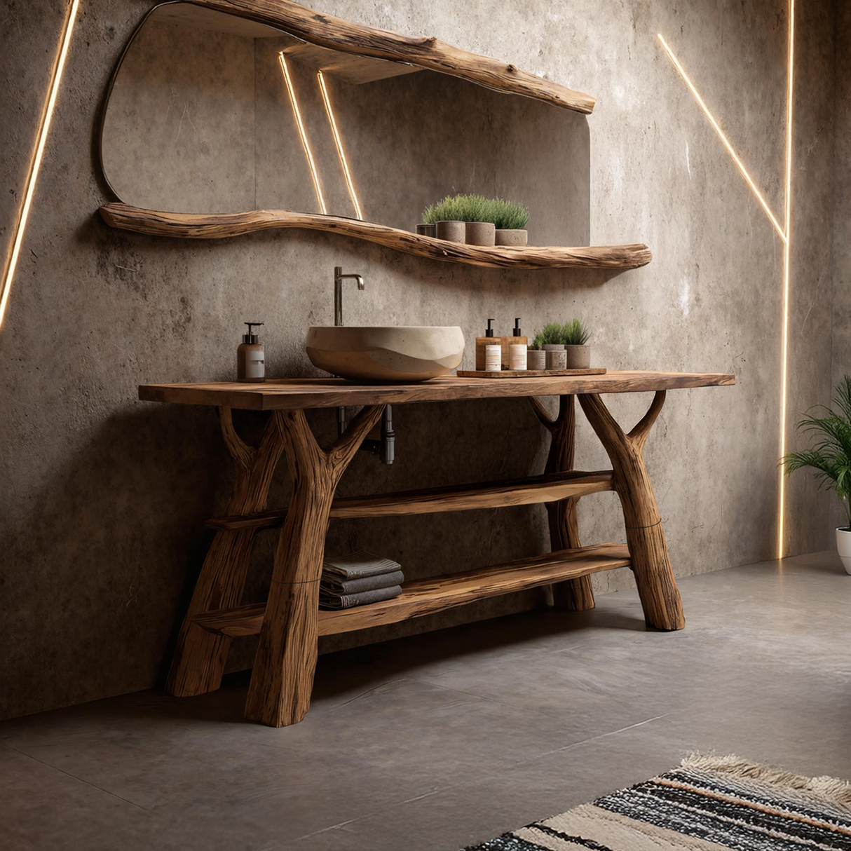 Mid Century Live Edge Bathroom Vanity Natural Solid Wood For Spa Bathroom