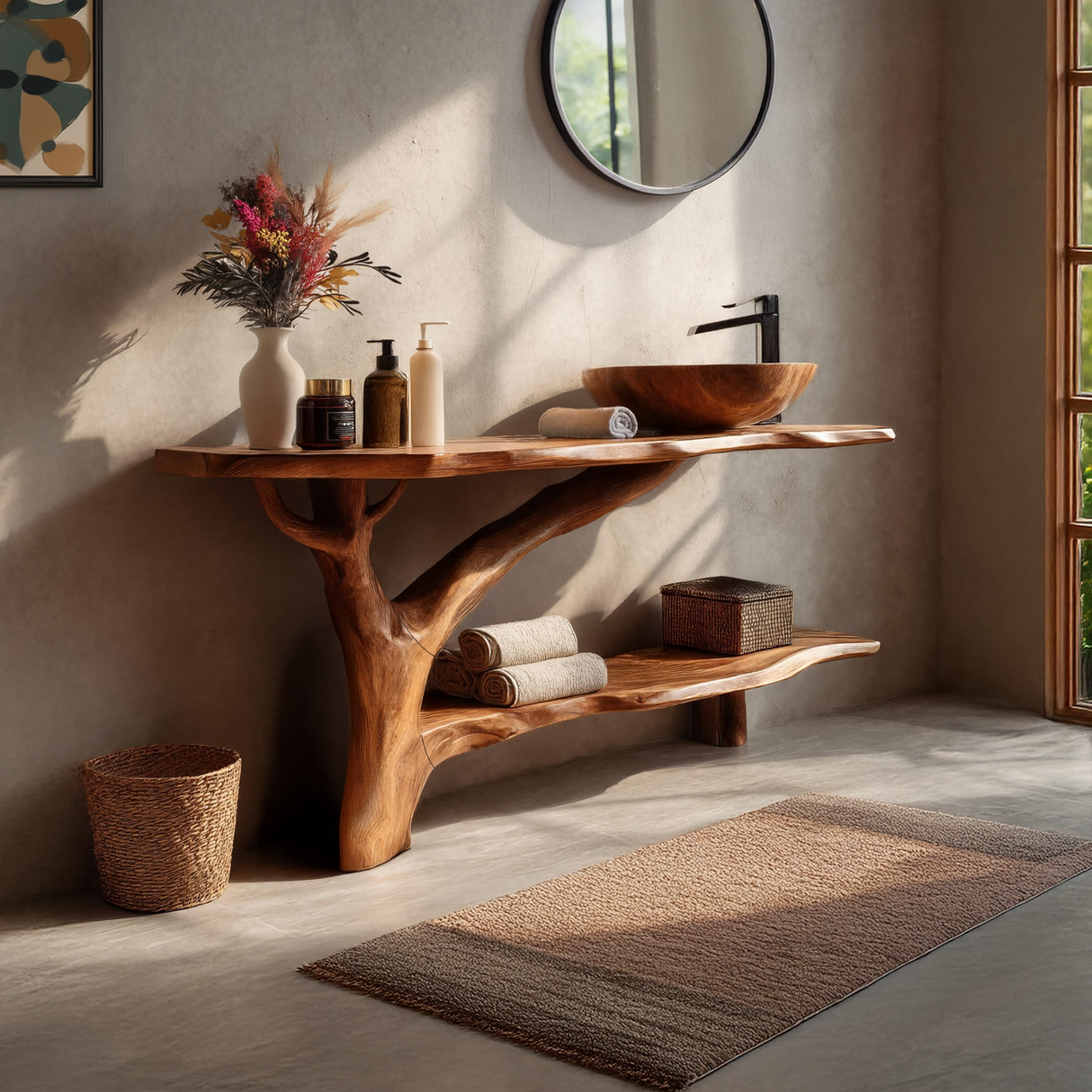 Farmhouse Solid Wood Bathroom Vanity Live Edge For Natural Bathroom