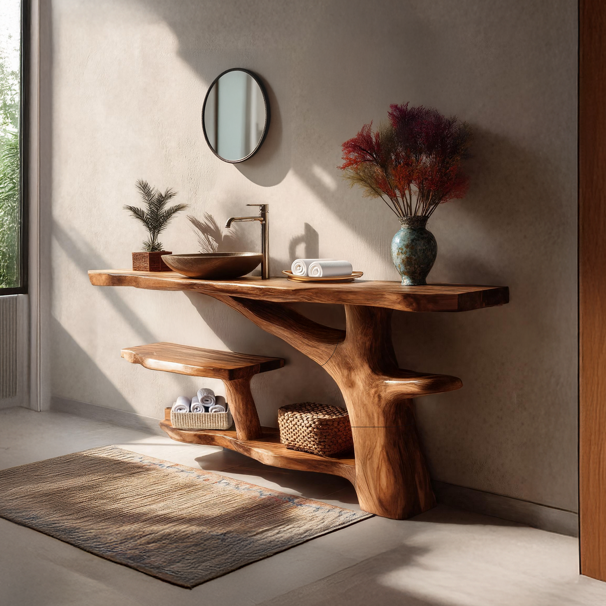 Handcrafted Live Edge Bathroom Vanity Natural Wood For Luxury Spa Bath