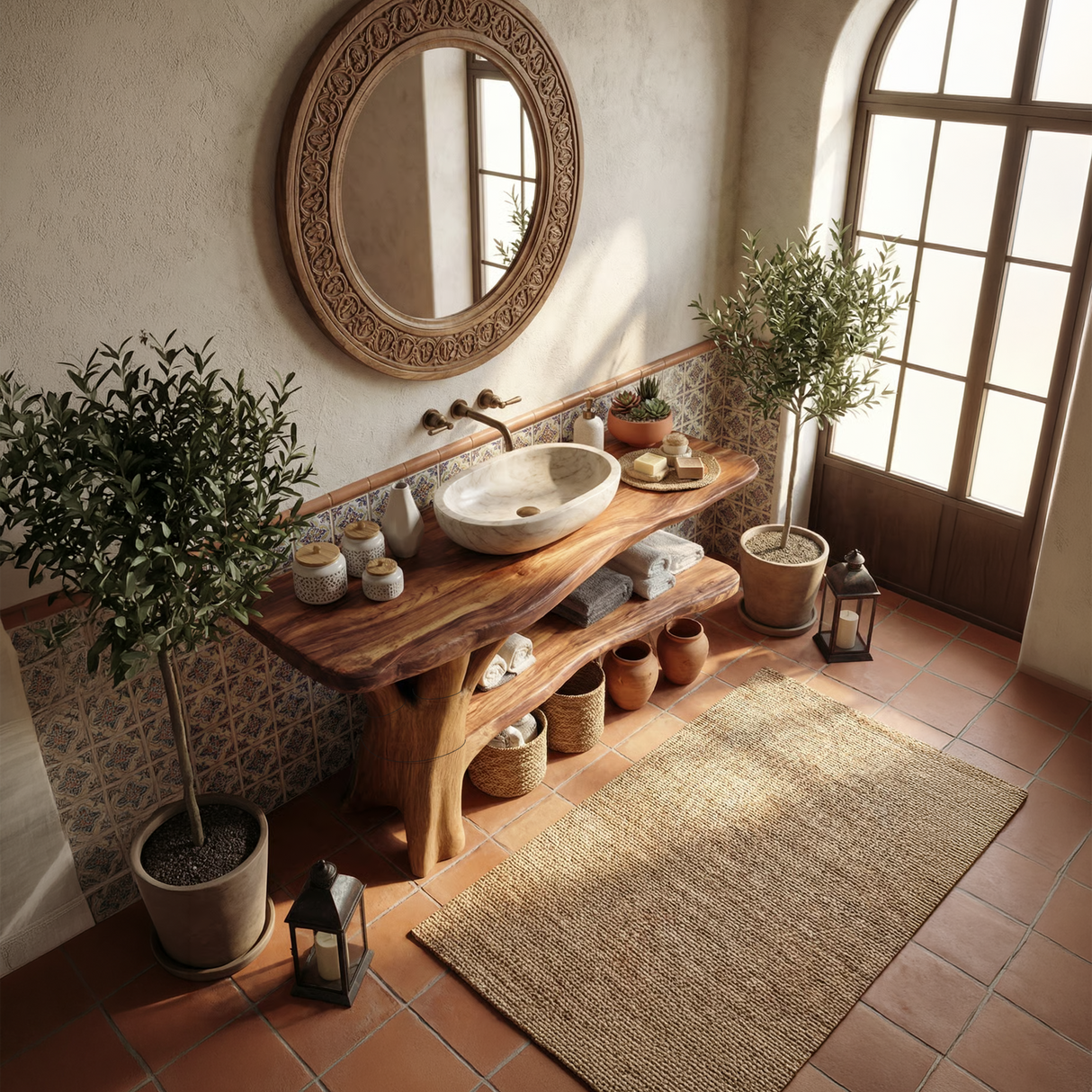 Modern Live Edge Bathroom Vanity Organic Solid Wood For Luxury Bathroom