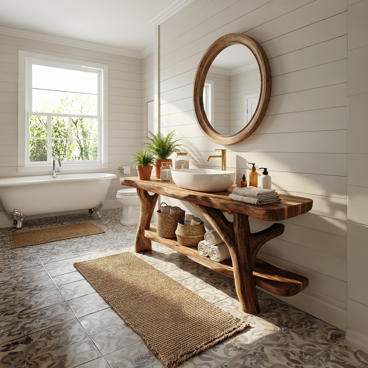 Farmhouse Solid Wood Bathroom Vanity With Shelf For Rustic Bath