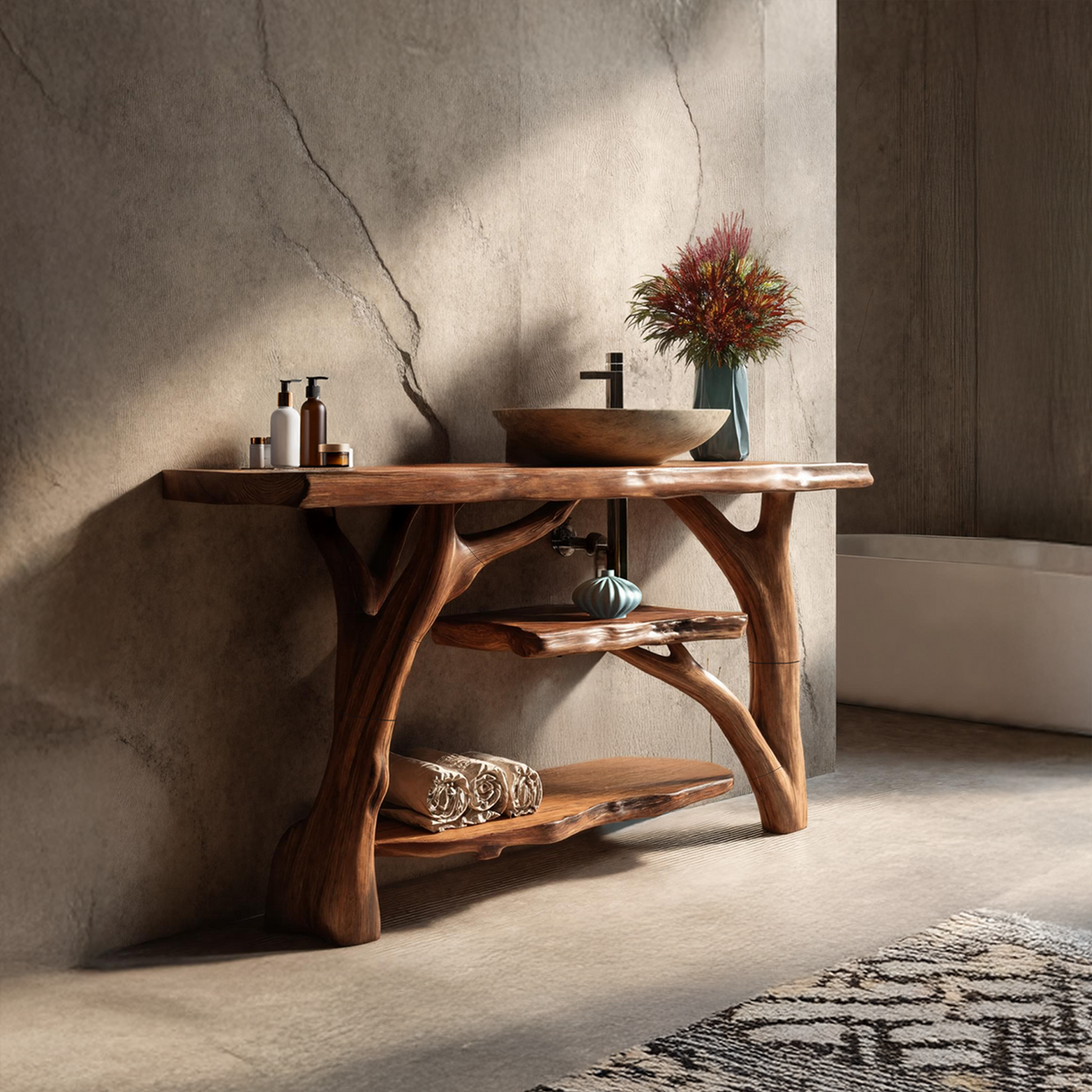 Modern Solid Wood Bathroom Vanity With Open Shelf For Spa Bathroom