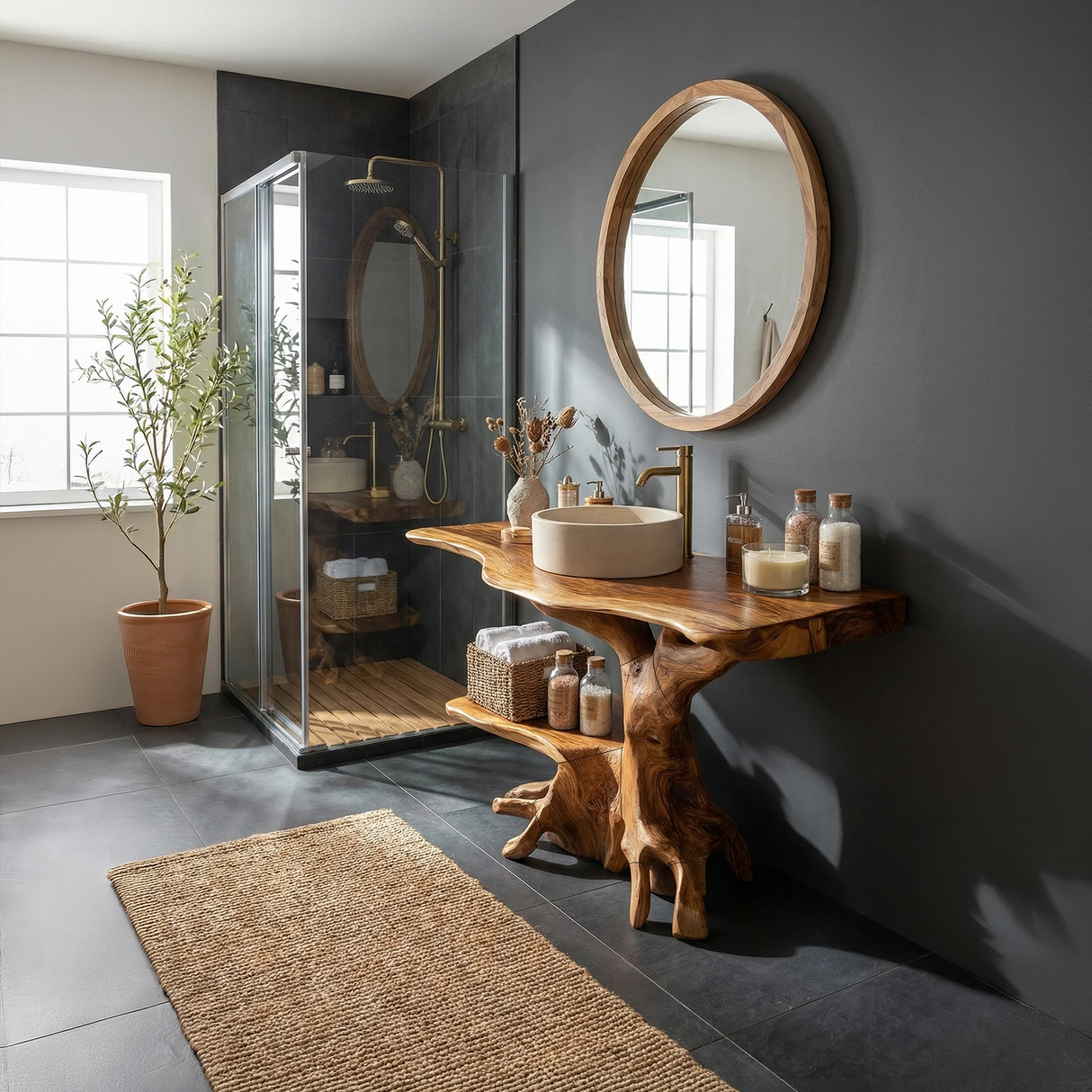 Farmhouse Live Edge Bathroom Vanity Rustic Solid Wood For Bathroom
