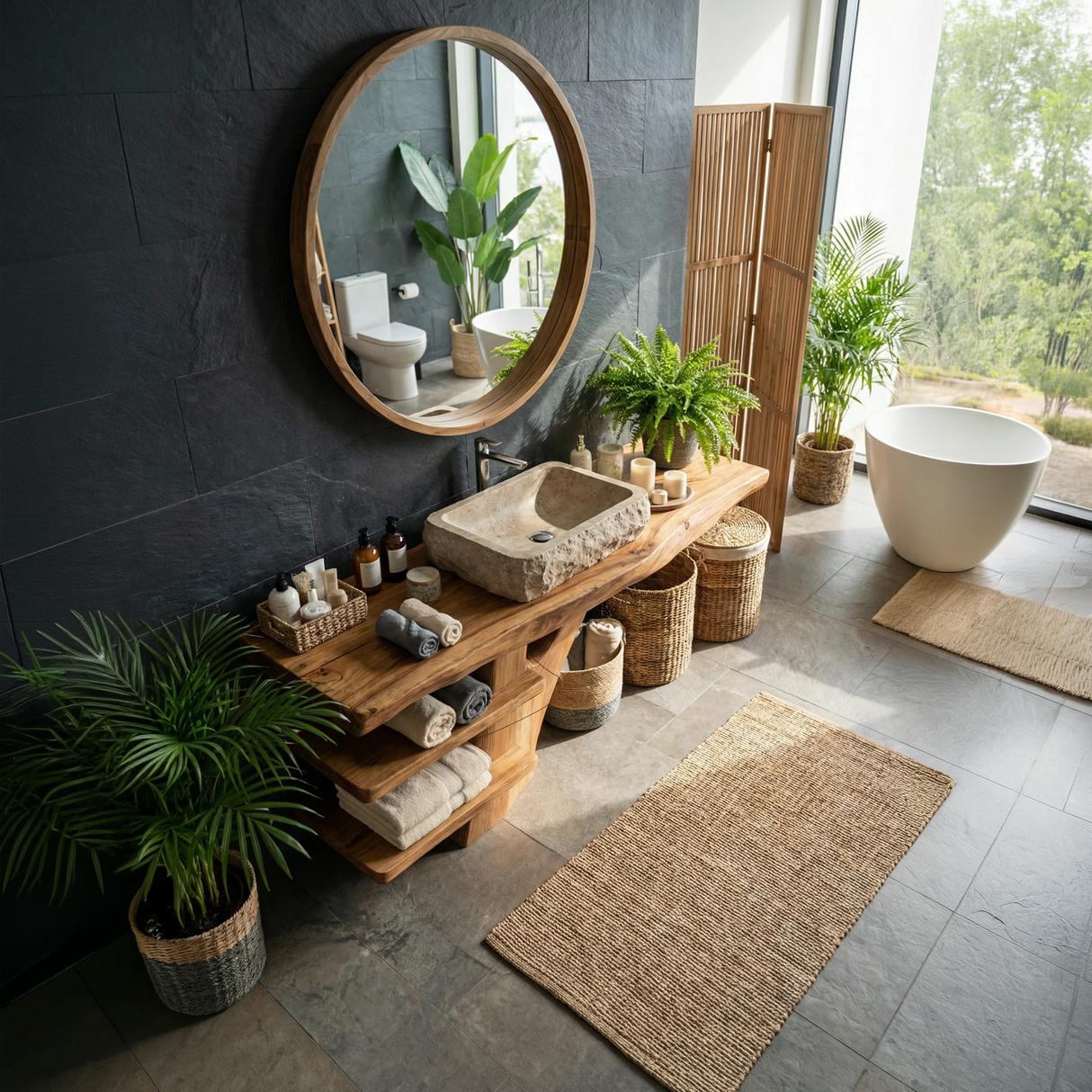 Handcrafted Live Edge Bathroom Vanity With Storage Shelf For Spa Bath