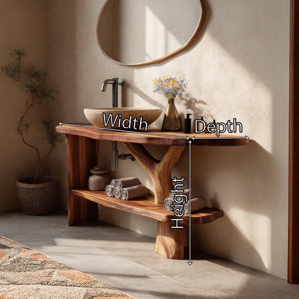 Farmhouse Bathroom Vanity Solid Wood Live Edge For Natural Bath Decor