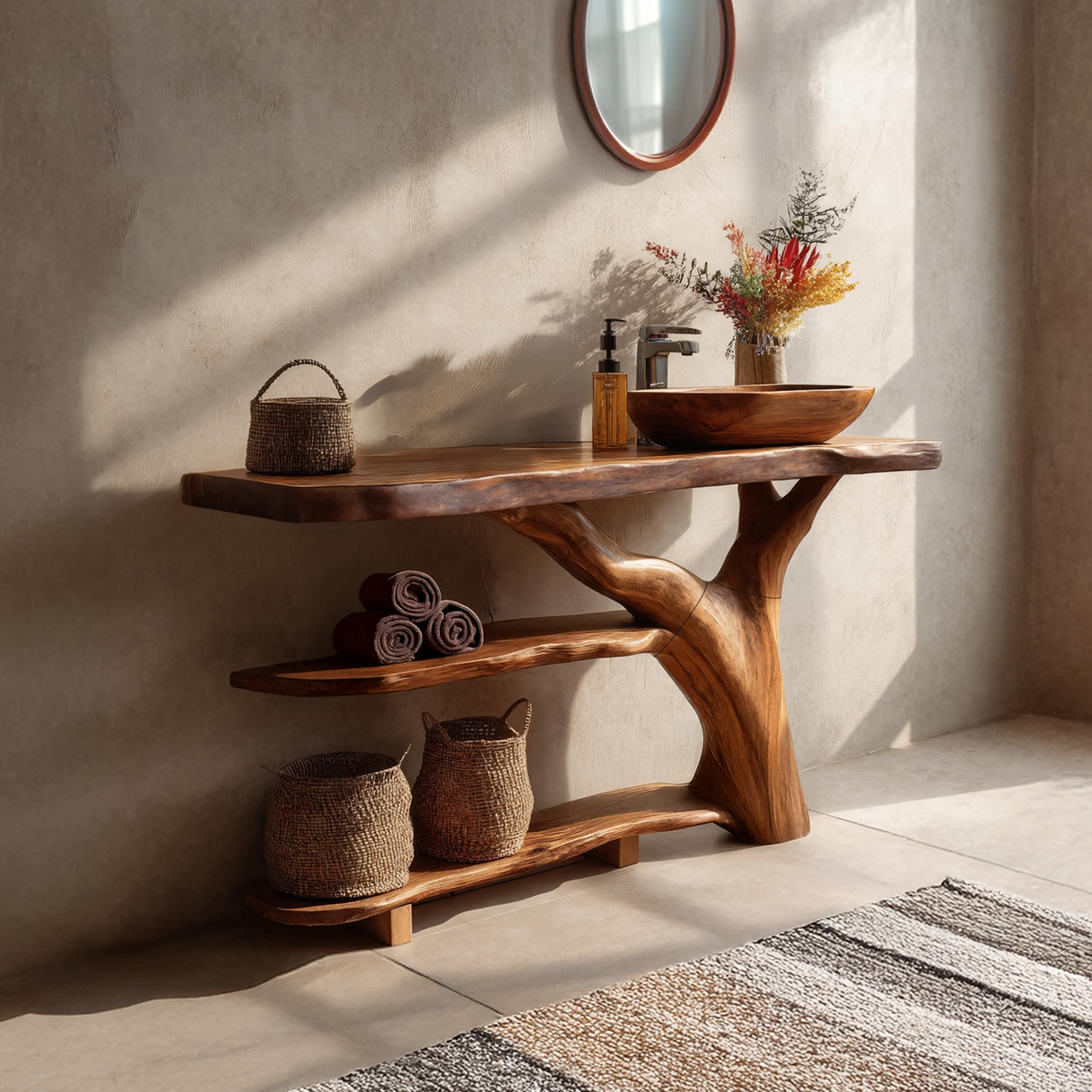 Mid Century Live Edge Bathroom Vanity Handmade Wood For Luxury Bath