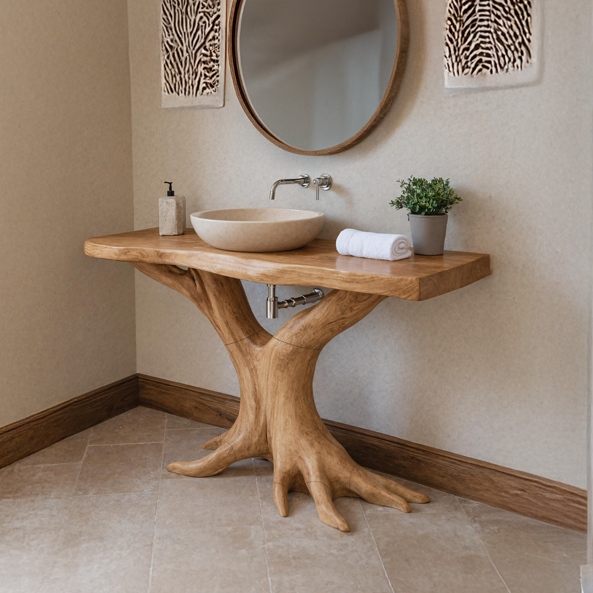Farmhouse Live Edge Bathroom Vanity Handcrafted Wood For Spa Bathroom