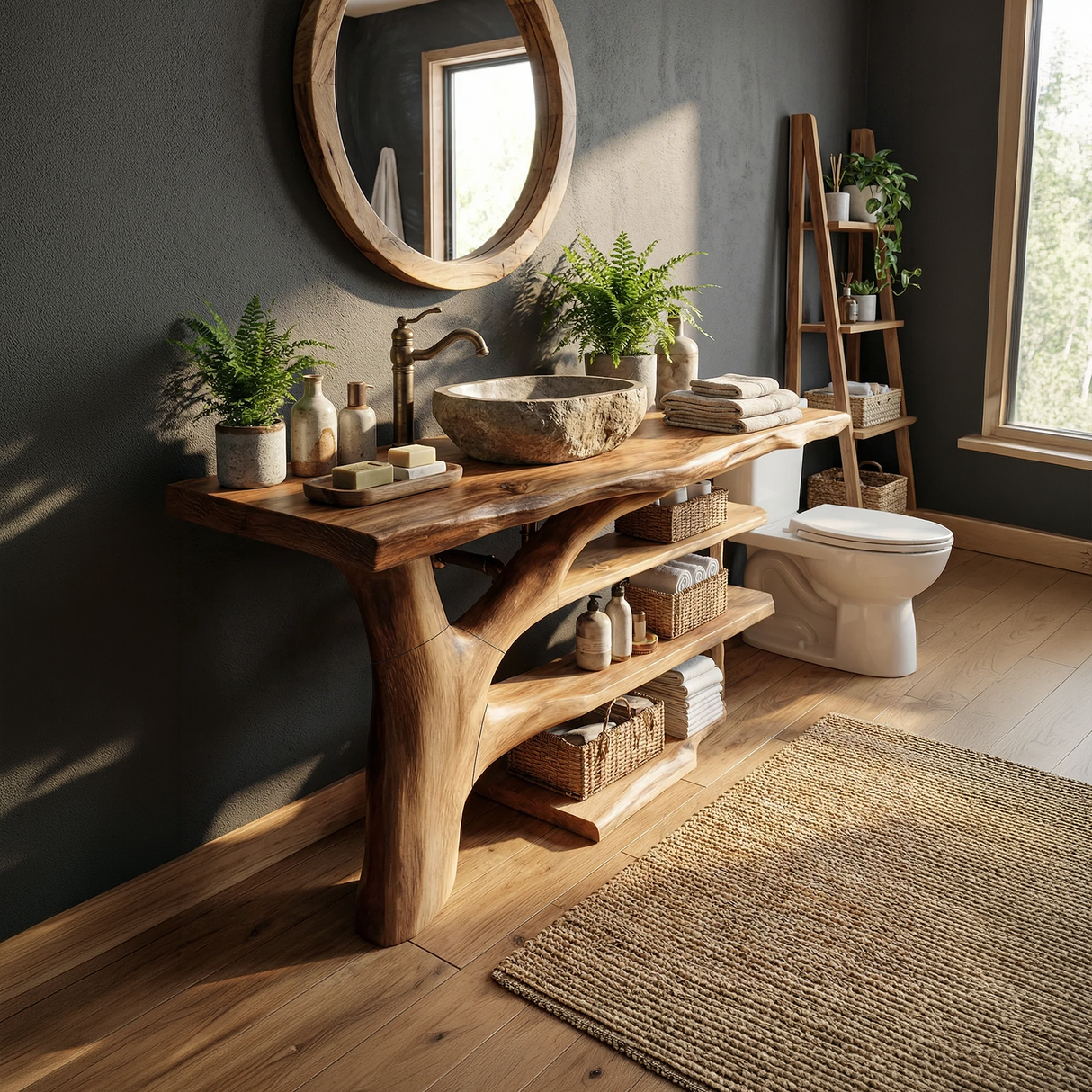 Mid Century Solid Wood Bathroom Vanity Organic Design For Home Bath