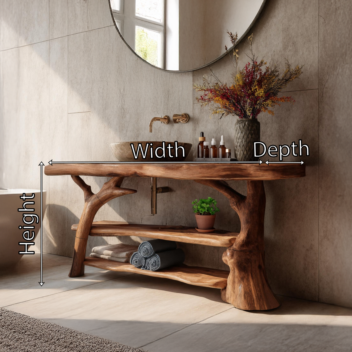 Handcrafted Live Edge Bathroom Vanity Solid Wood Sink For Modern Bathroom
