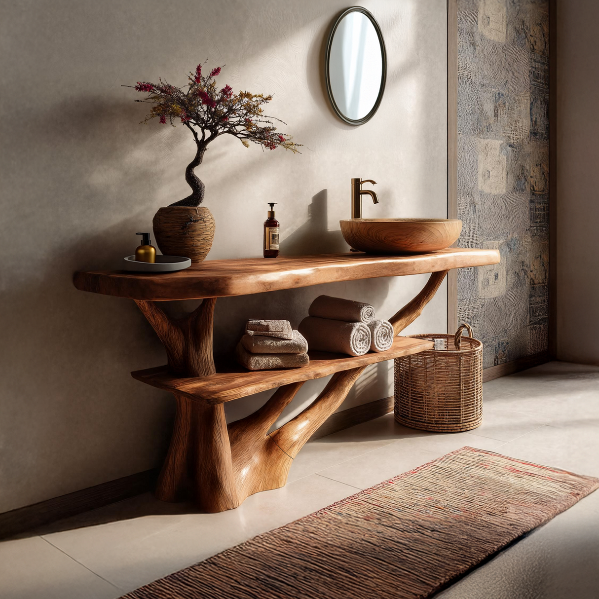 Modern Solid Wood Bathroom Vanity Organic Live Edge For Bathroom Decor