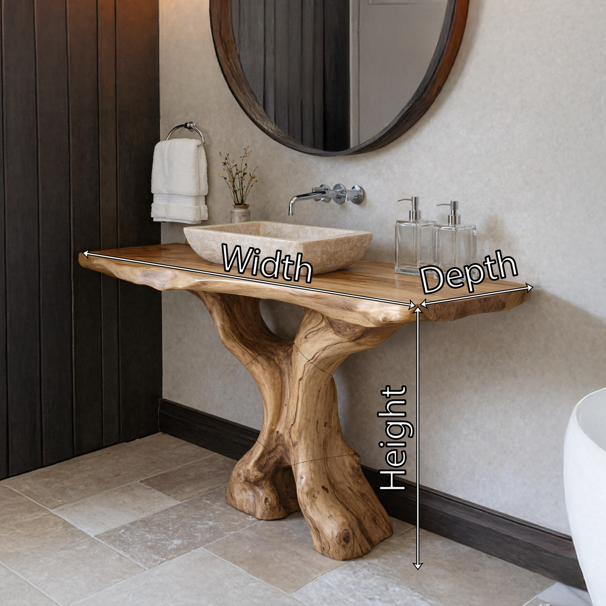 Mid Century Bathroom Vanity Solid Wood Sculptural For Luxury Bathroom