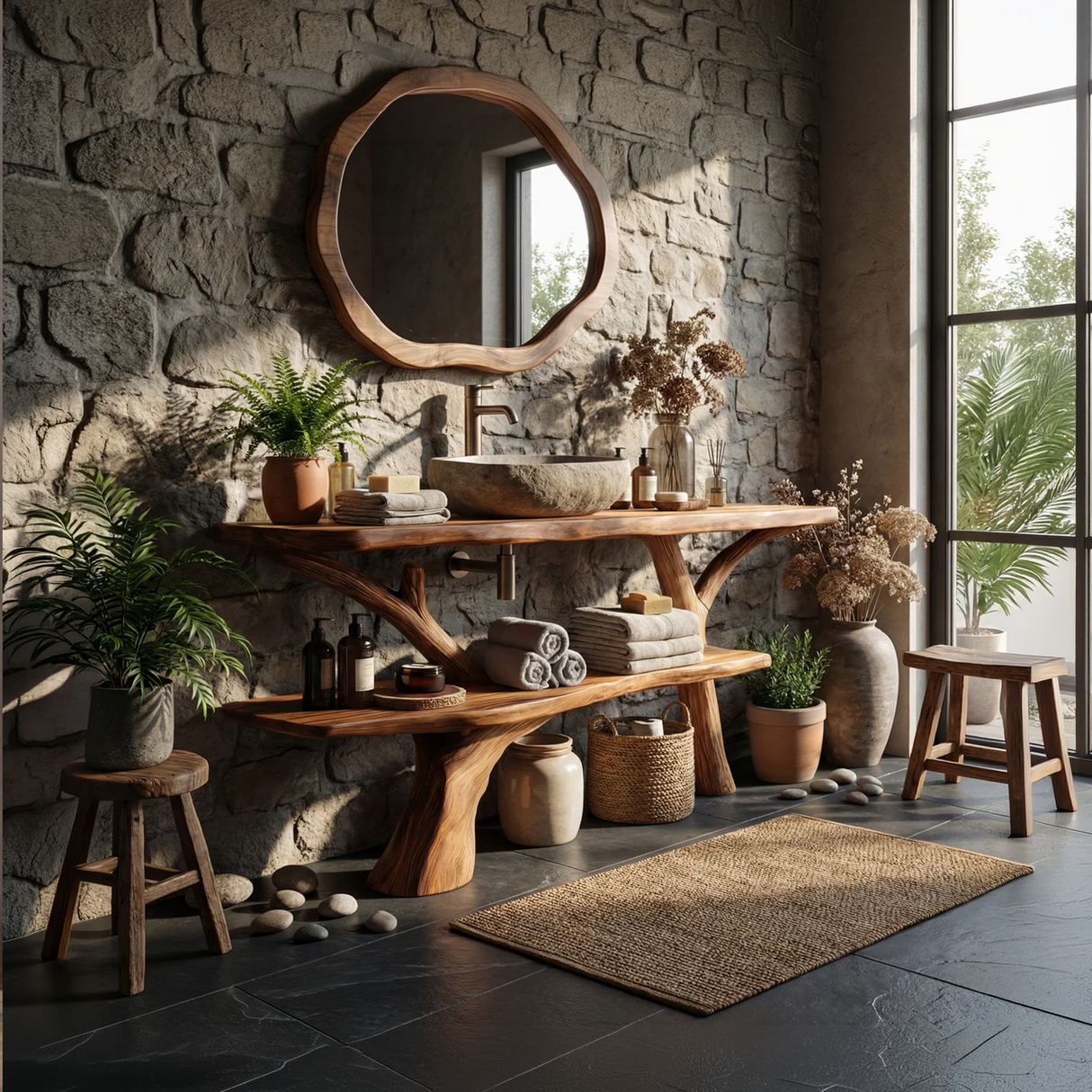 Modern Bathroom Vanity Solid Wood With Open Shelf For Minimal Bath