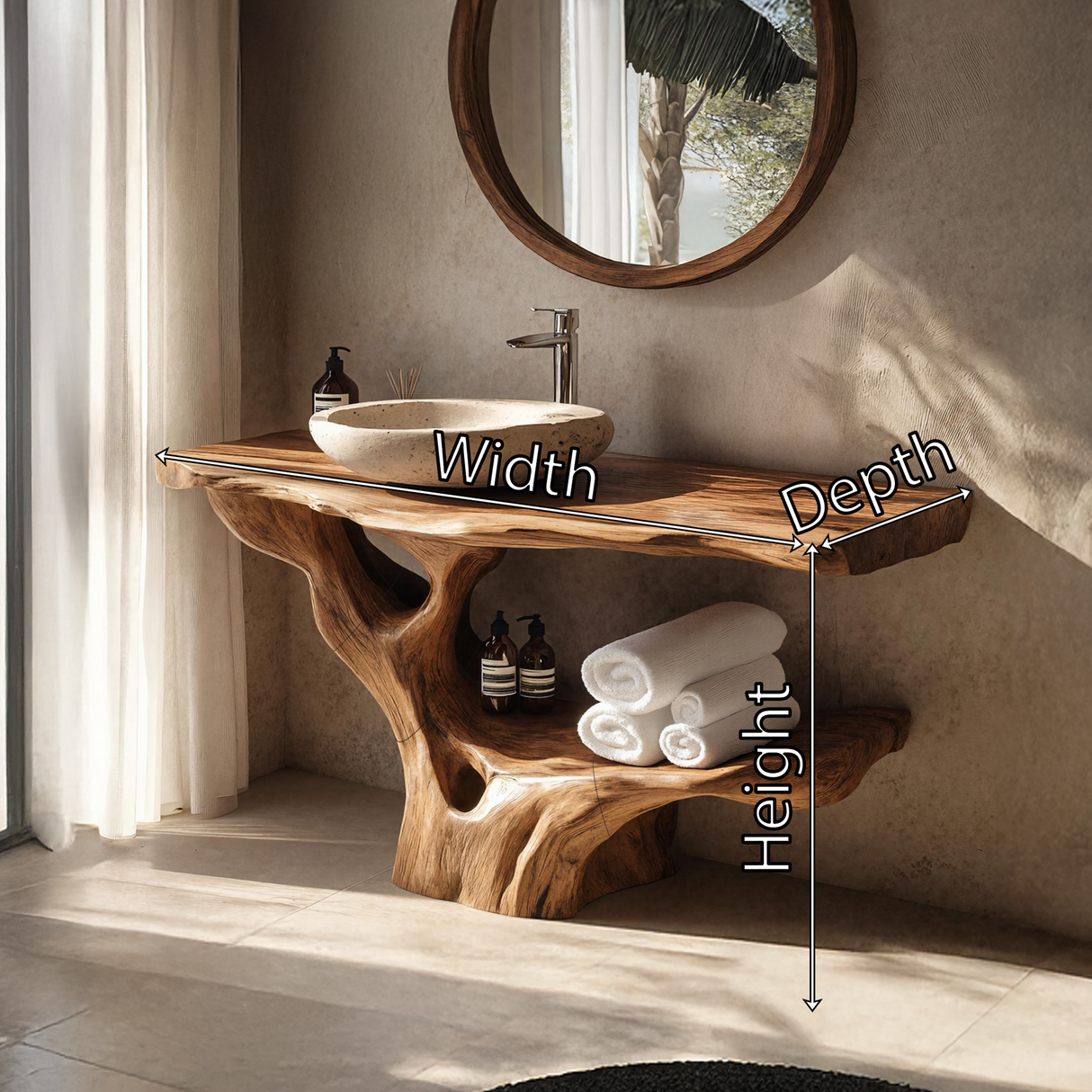 Modern Solid Wood Bathroom Vanity Organic Live Edge For Minimalist Bath