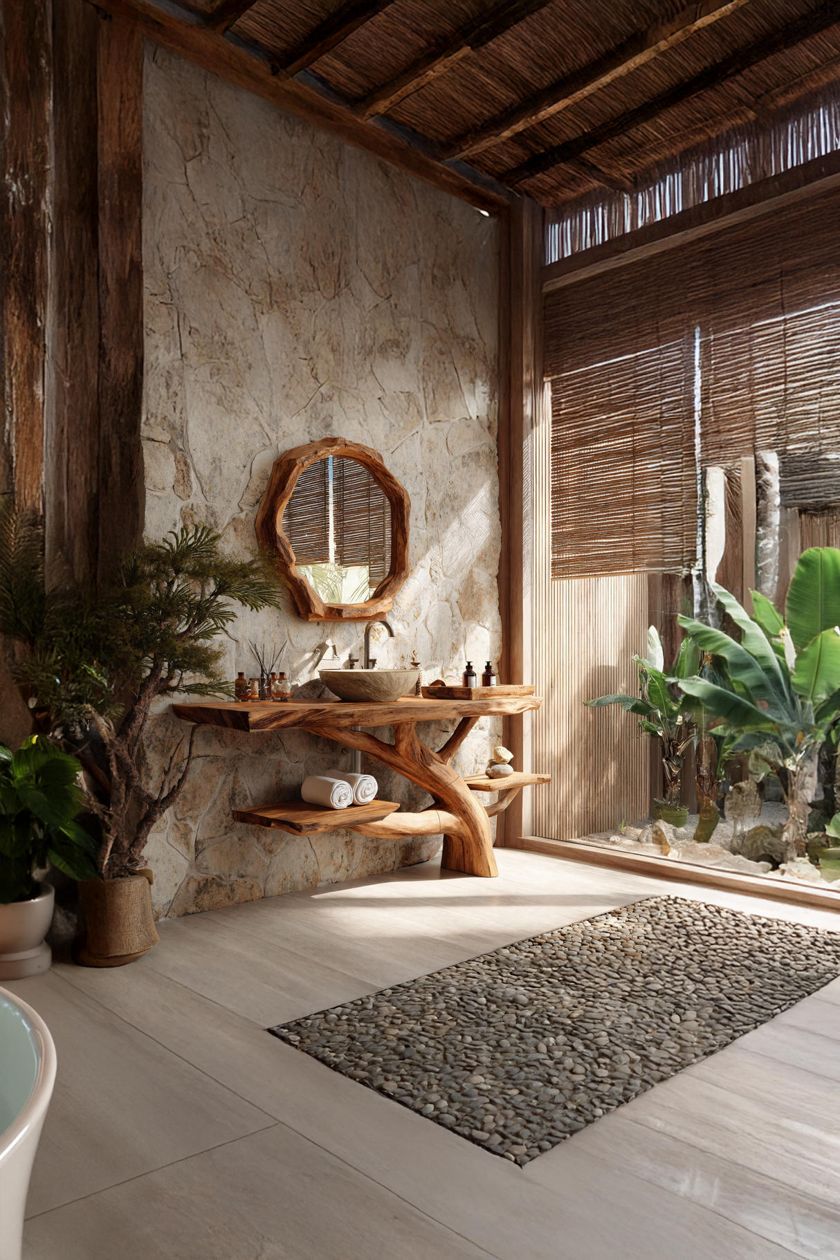 Handcrafted Wooden Live Edge Bathroom Vanity For Luxury Bathroom Decor