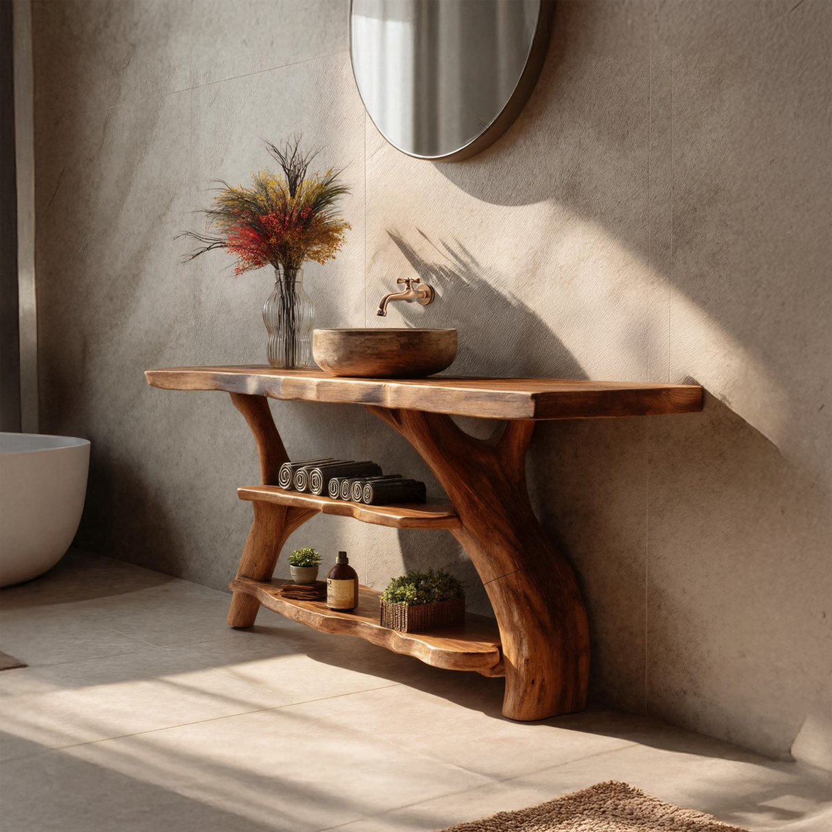 Handcrafted Bathroom Vanity Solid Wood Live Edge For Modern Bathroom