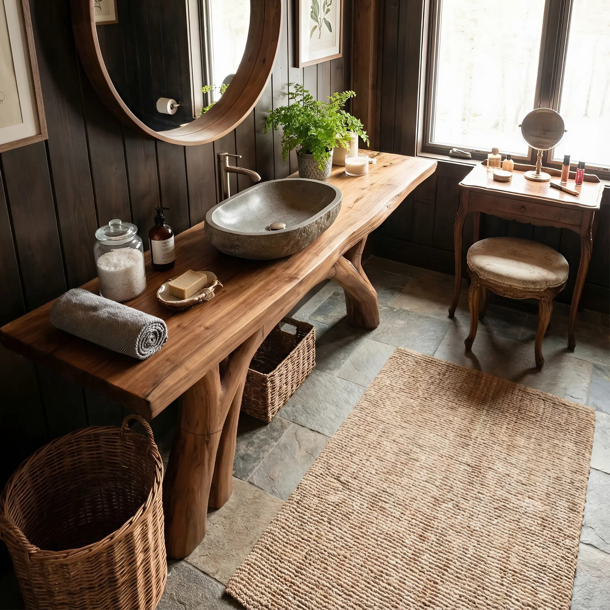 Mid Century Handmade Sink Vanity For Spa Bathroom