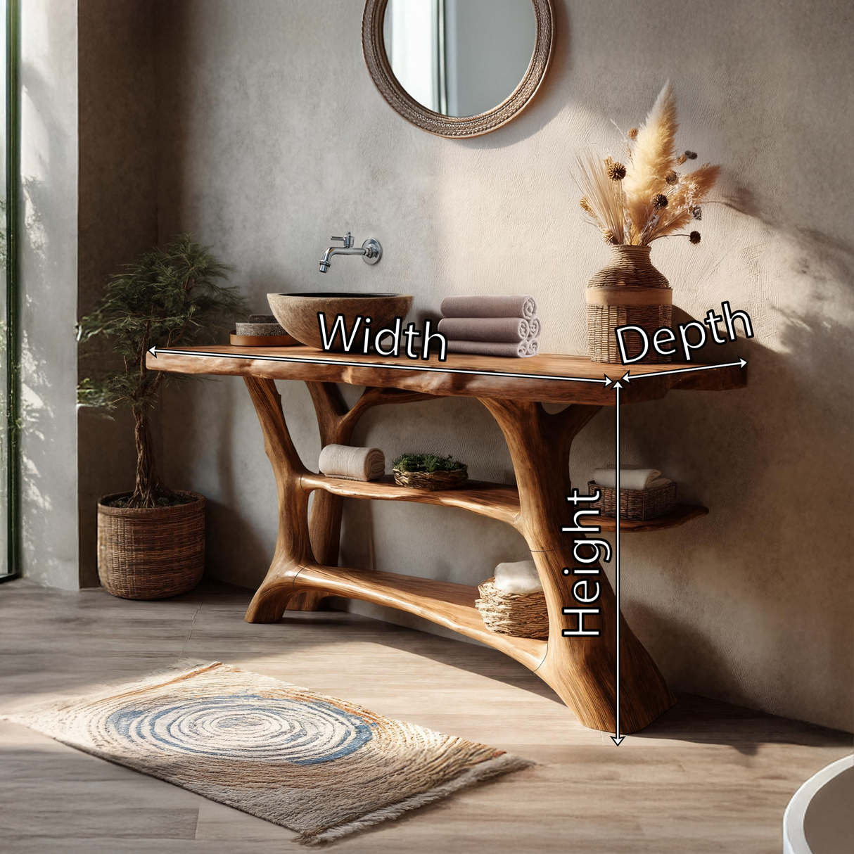 Farmhouse Live Edge Bathroom Vanity Solid Wood For Rustic Bathroom