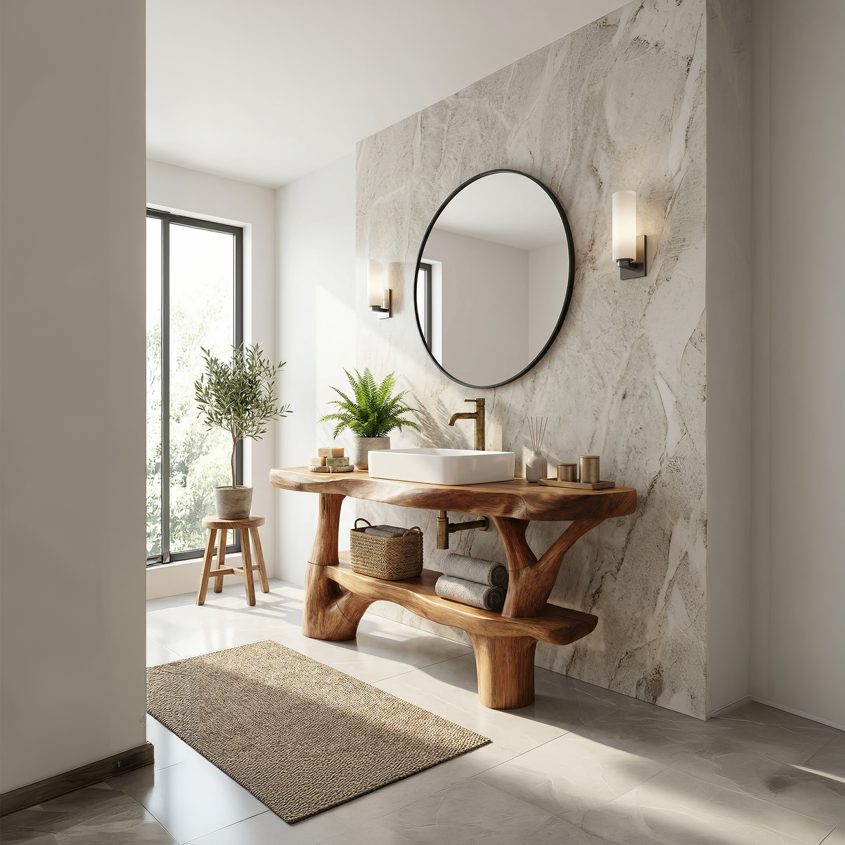 Handcrafted Live Edge Bathroom Vanity Organic Wood For Spa Bathroom