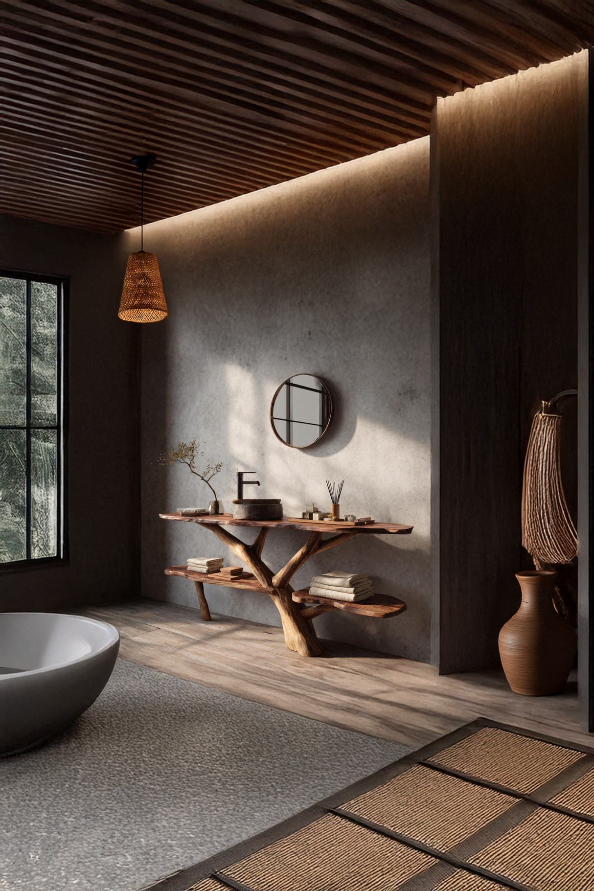 Modern Wooden Live Edge Bathroom Vanity For Minimalist Bathroom Design