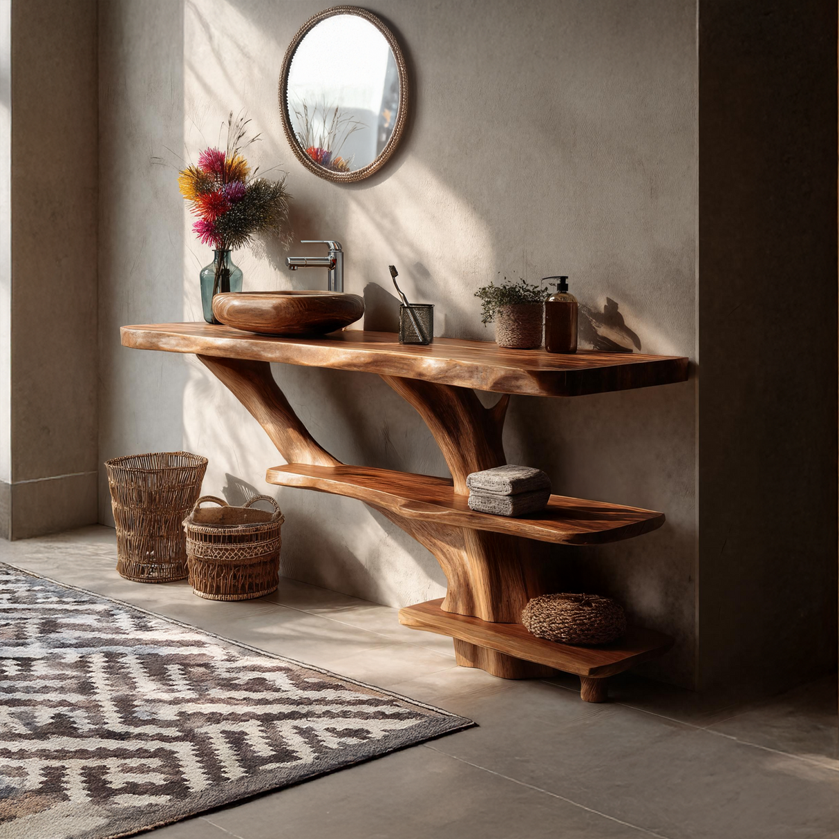 Farmhouse Bathroom Vanity Solid Wood With Shelf For Rustic Spa Bath