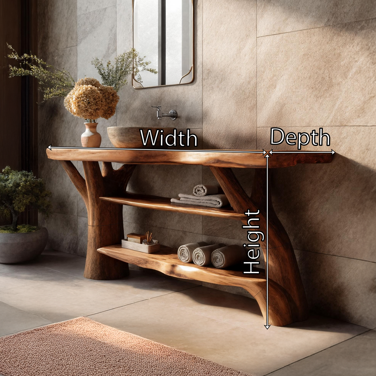 Modern Solid Wood Bathroom Vanity Live Edge For Luxury Spa Bathroom