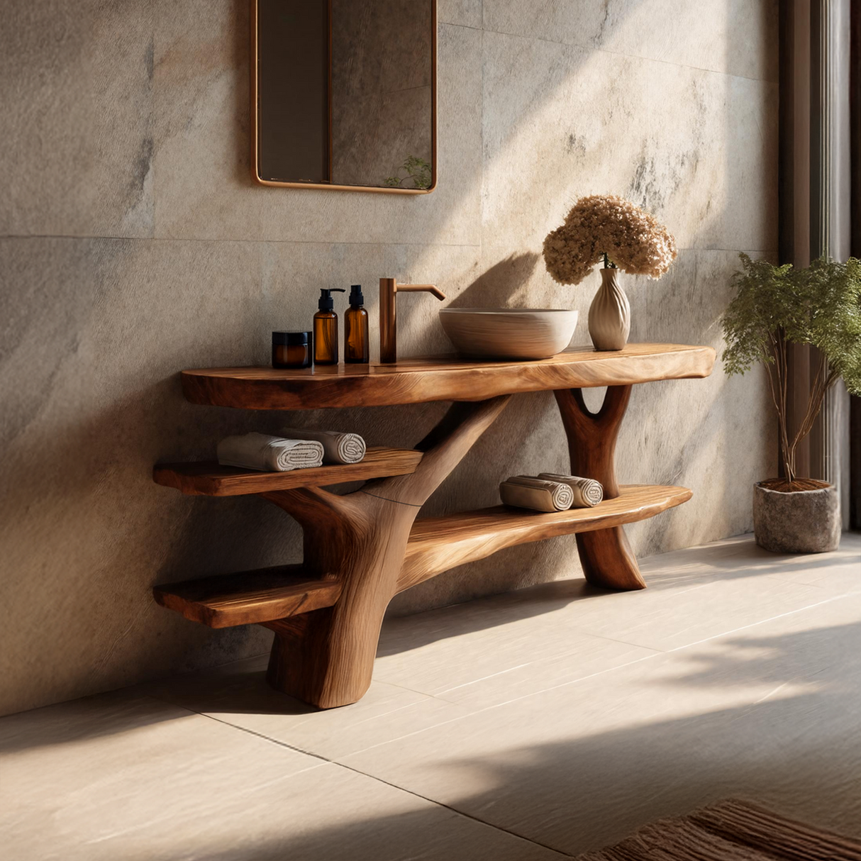 Handcrafted Bathroom Vanity Solid Wood With Shelf For Modern Bath