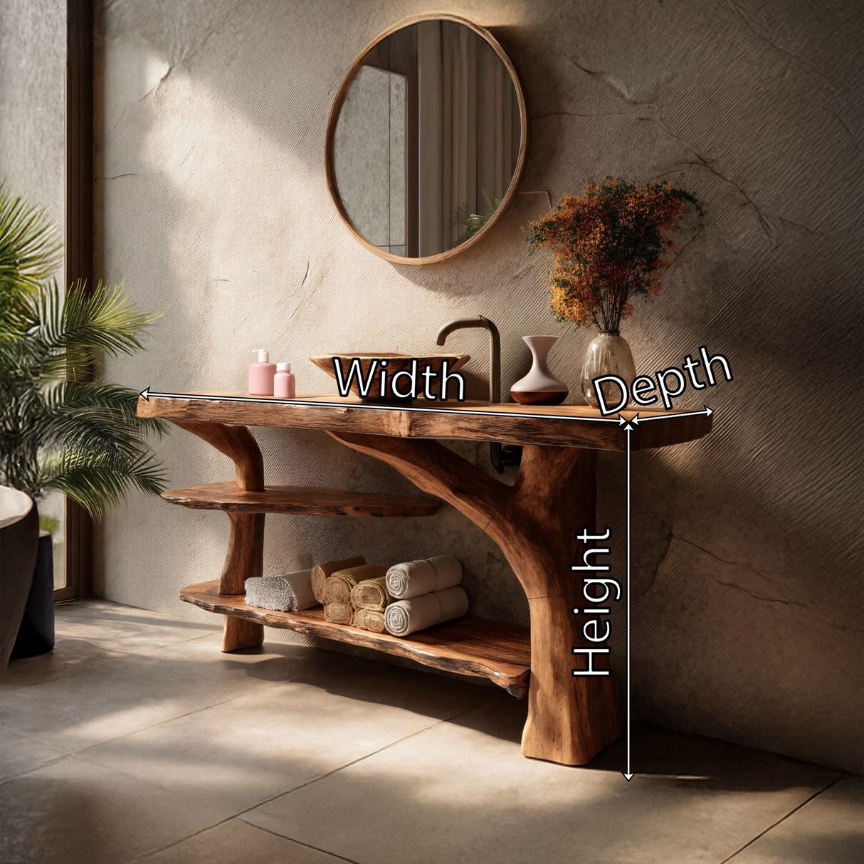 Mid Century Live Edge Bathroom Vanity Organic Wood For Luxury Spa Bath