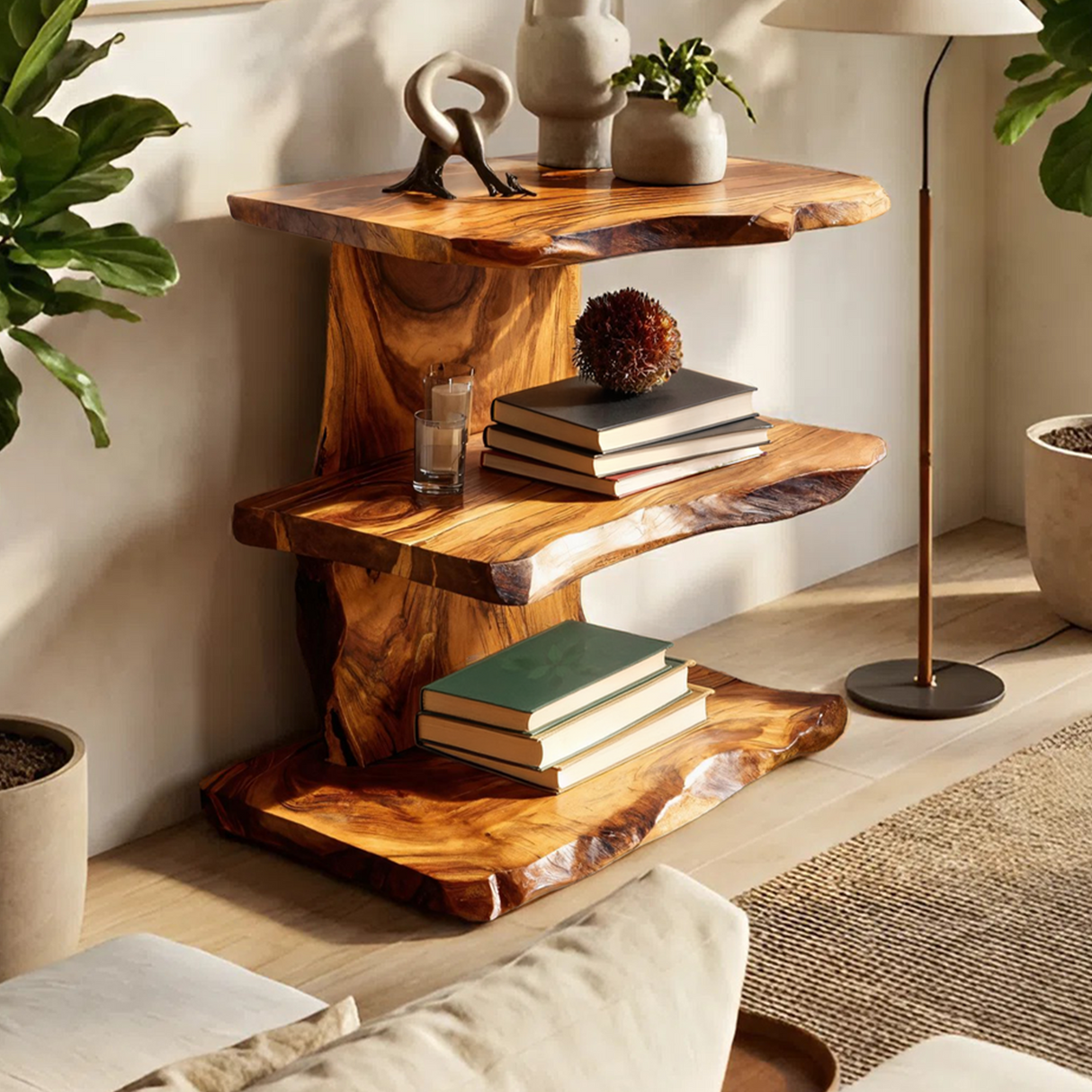 Farmhouse Wooden Live Edge Standing Shelf For Housewarming Gift Decor